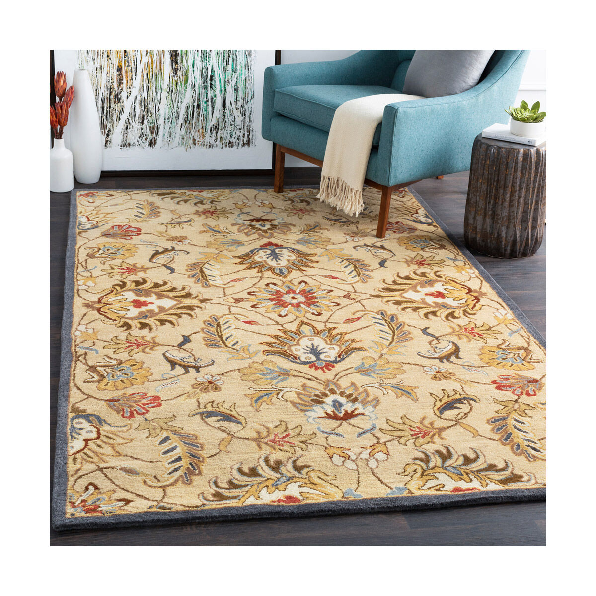 Edda 120 X 96 inch Butter/Tan/Burnt Orange/Camel/Charcoal Rugs, Wool