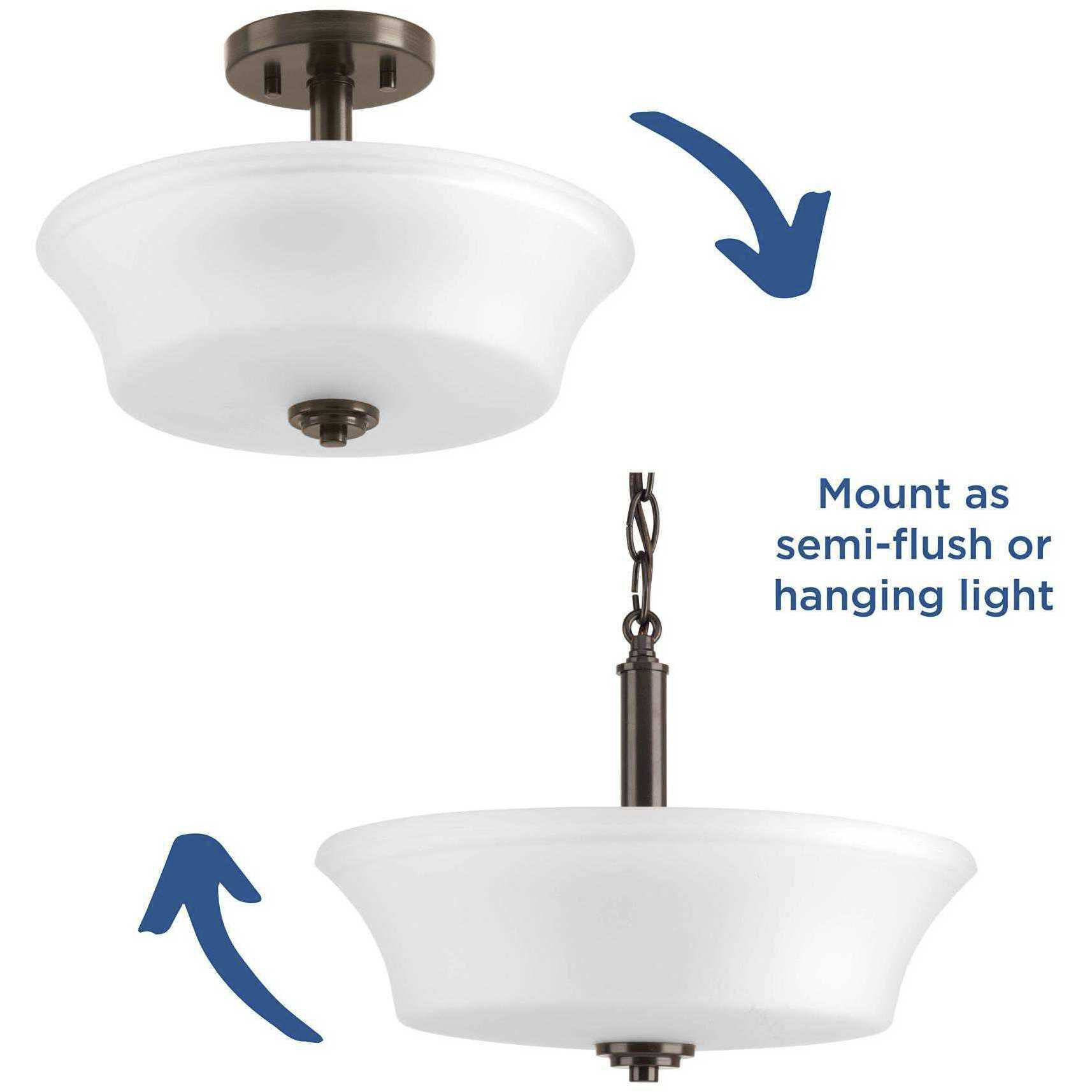 Read 2 Light 14 inch Antique Bronze Semi-Flush Mount Convertible Ceiling Light