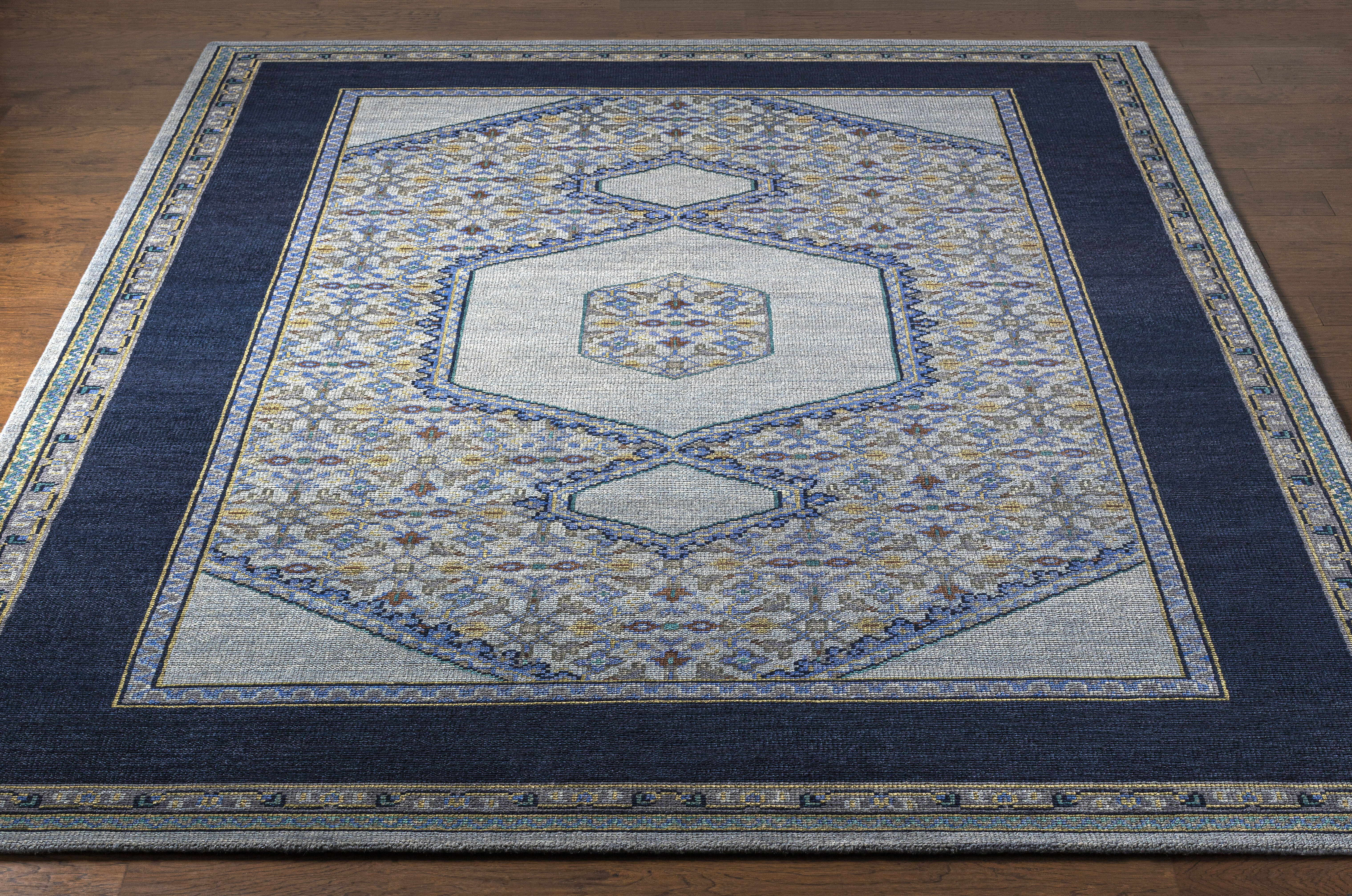 Loren 102 X 66 inch Blue Rug, Rectangle