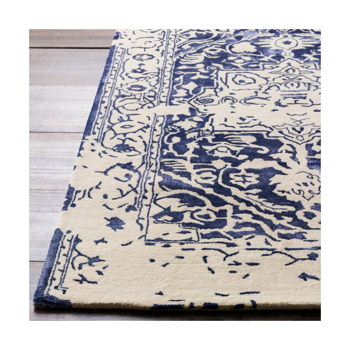 Sawyer 144 X 108 inch Dark Blue/Cream Rugs, Viscose and Wool