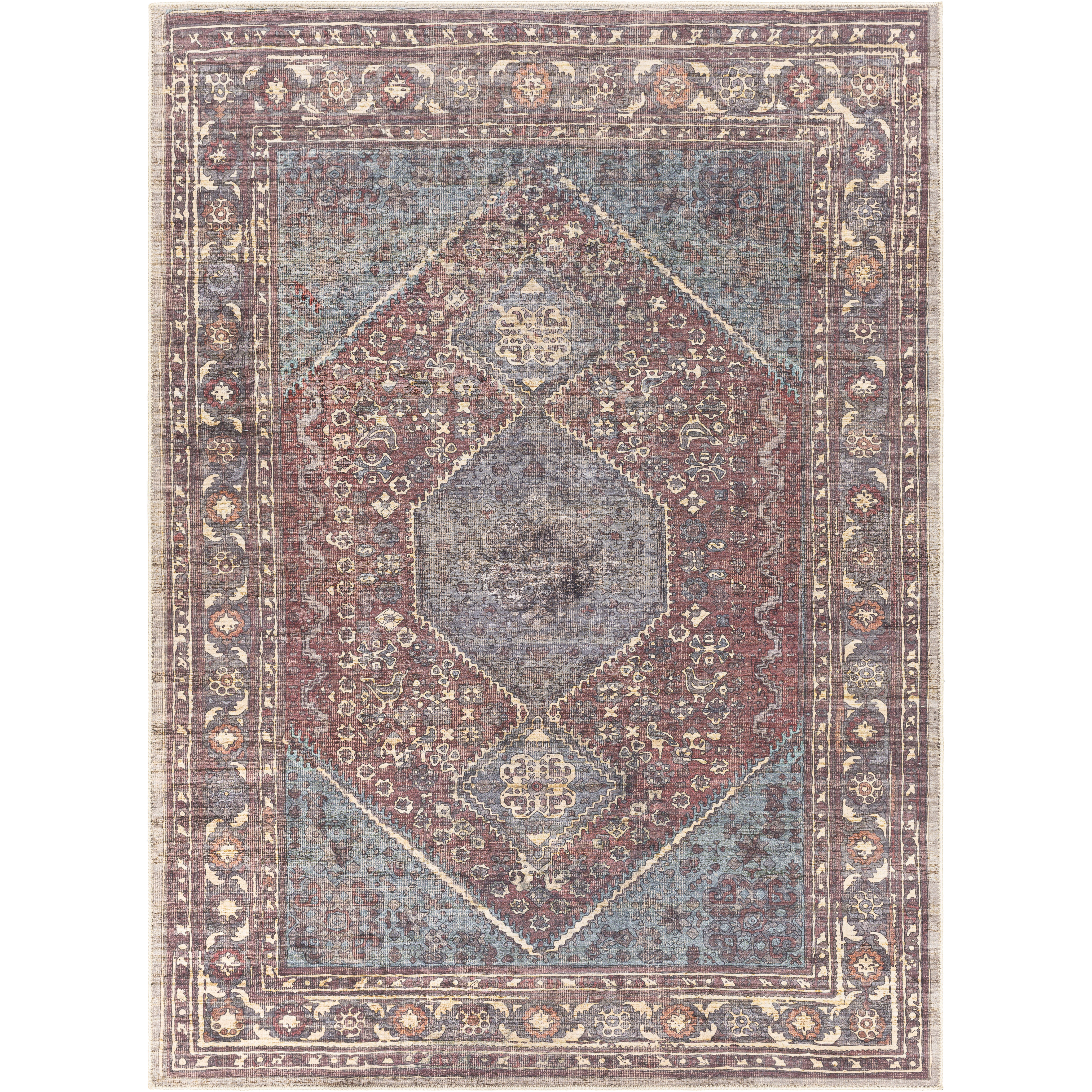 Ivory 87 X 63 inch Dark Plum Rug, Rectangle