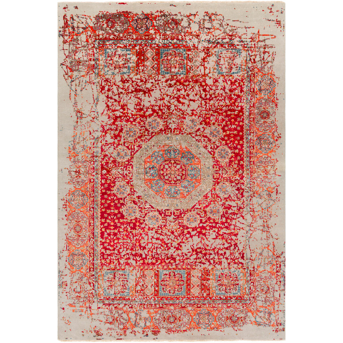 Marina 108 X 72 inch Bright Red/Bright Orange/Taupe/Teal/Dark Brown Rugs, Rectangle