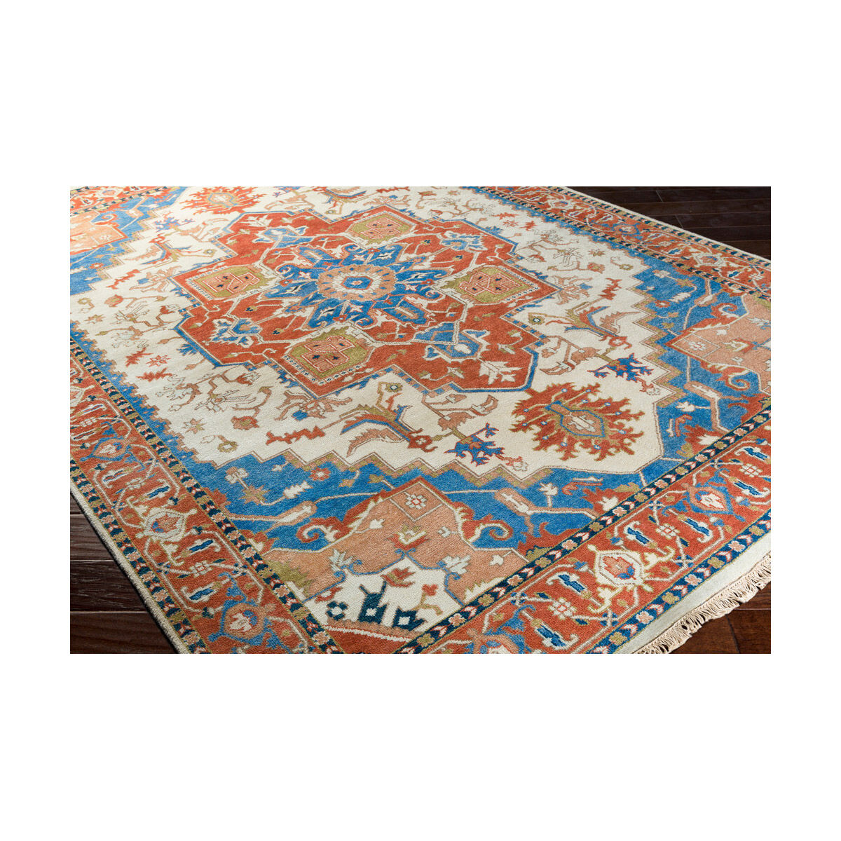 Douglas 36 X 24 inch Burnt Orange/Sky Blue/Camel Rugs, Wool and Cotton