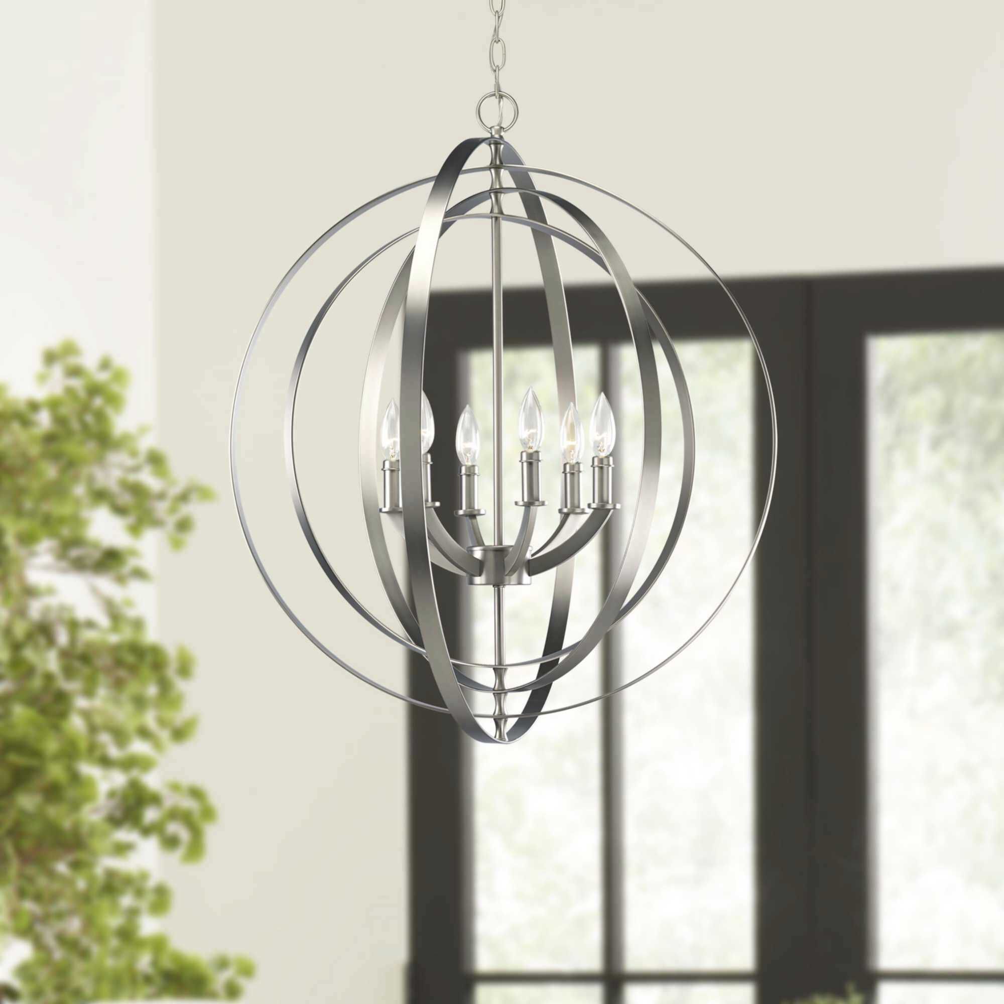 Buster 6 Light 27.75 inch Burnished Silver Foyer Pendant Ceiling Light