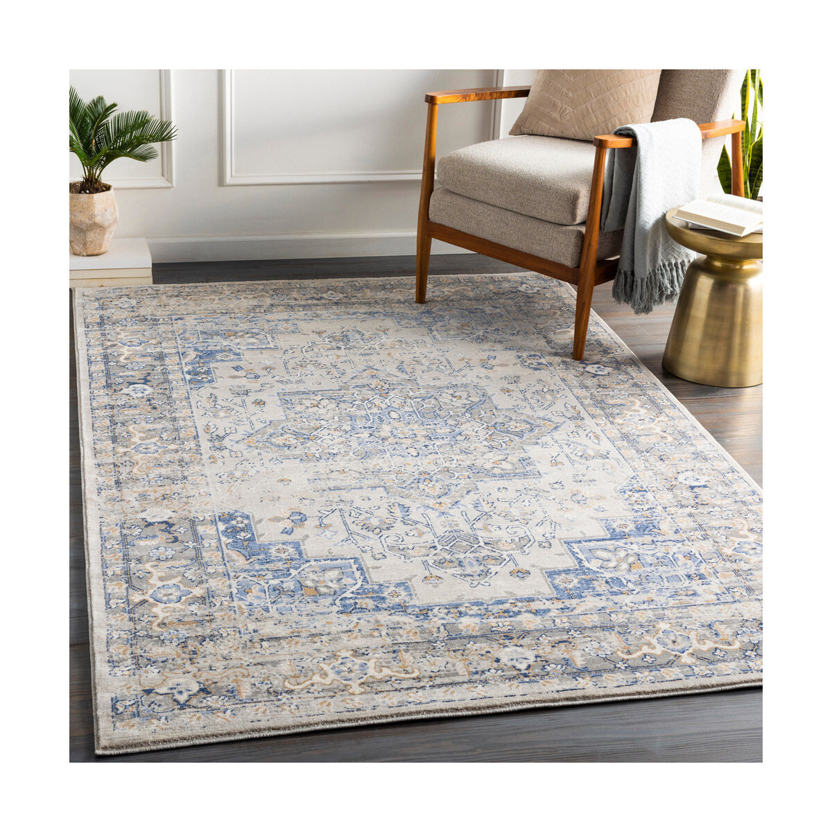 Alton 87 X 63 inch Navy/Bright Blue/Medium Gray/Tan/White Rugs