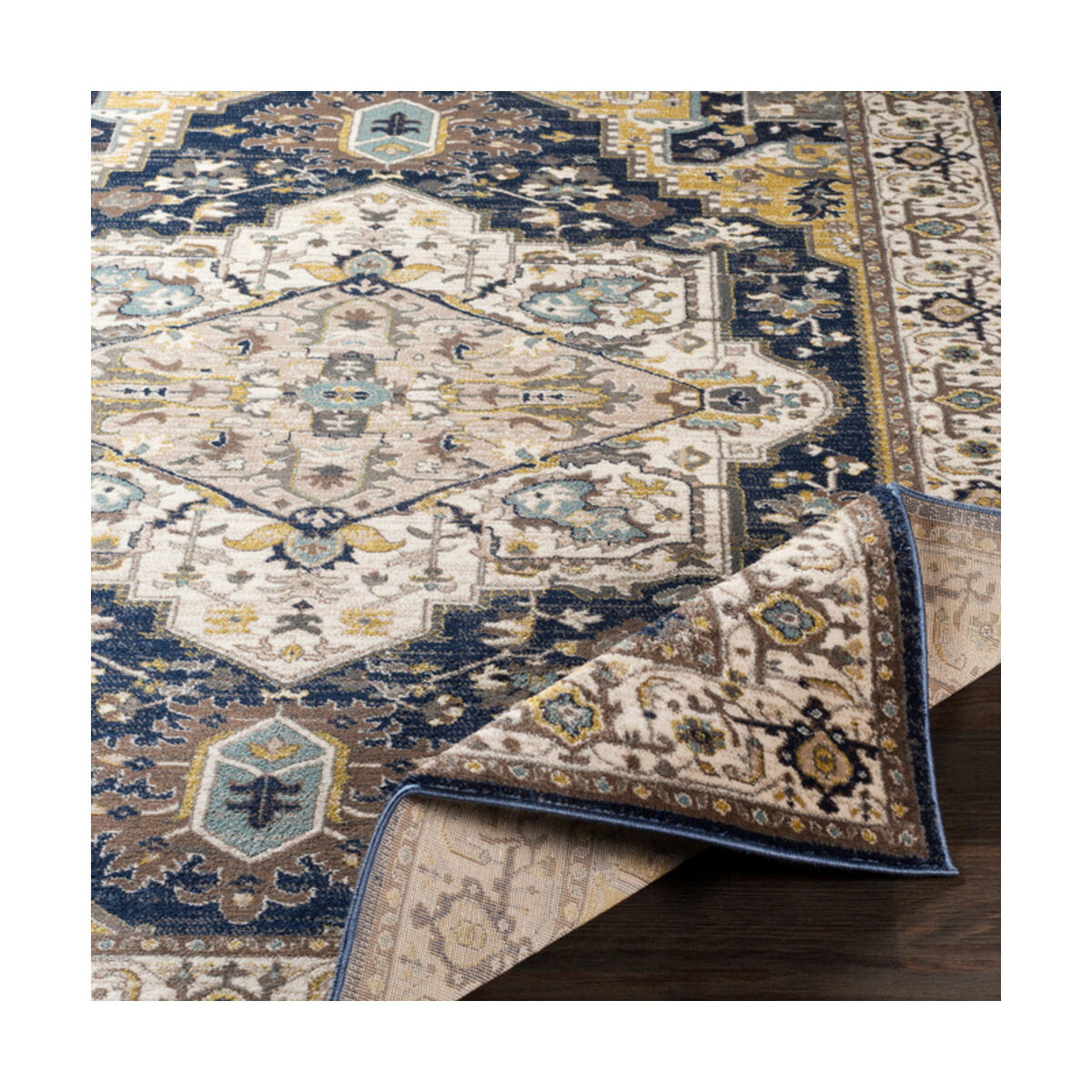 Macduff 87 X 63 inch Navy/Charcoal/Butter/Ivory/Camel/Sky Blue/White Rugs, Rectangle