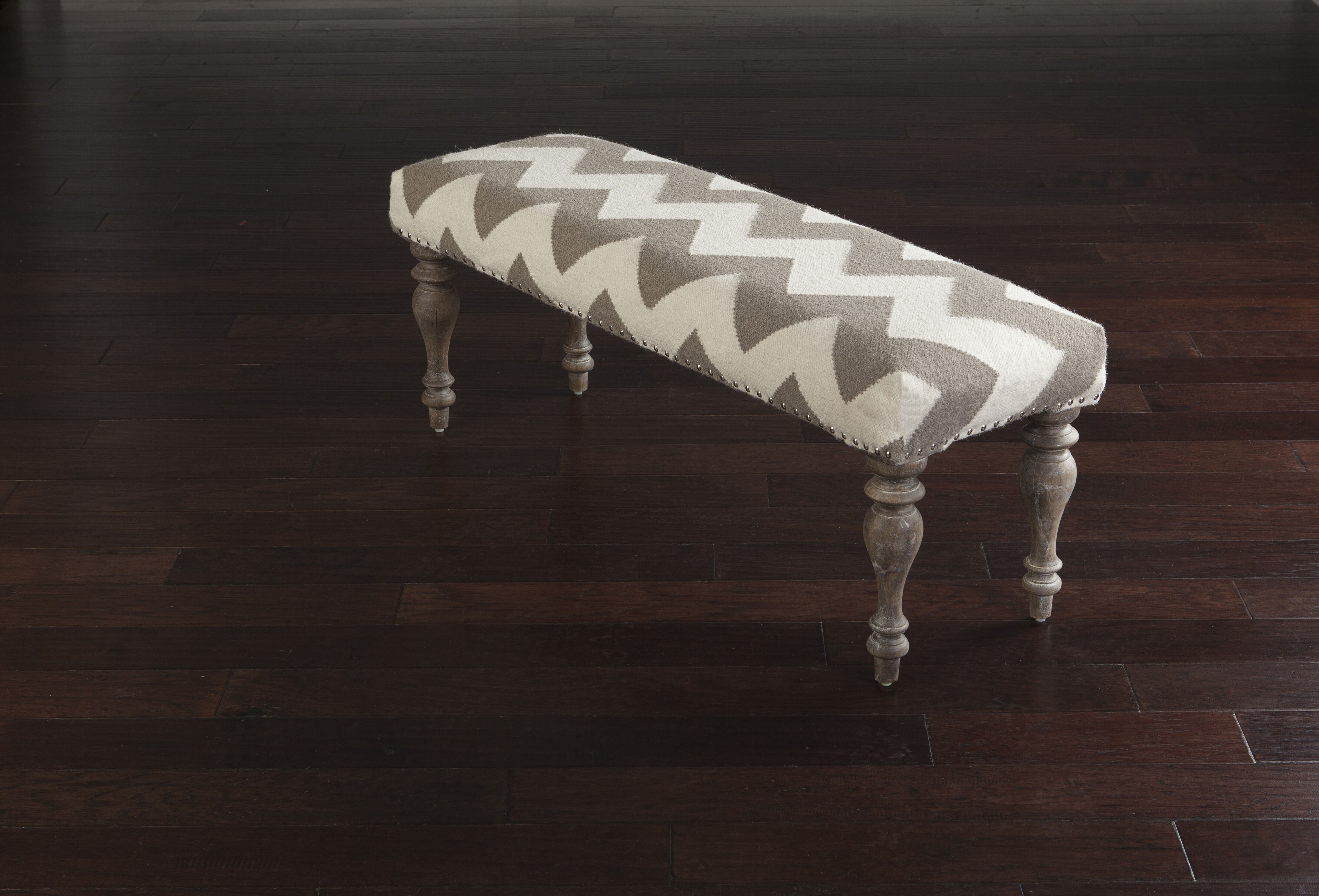 Ortensia Cream Upholstered Bench, Rectangle, Wood Base, Hand Woven