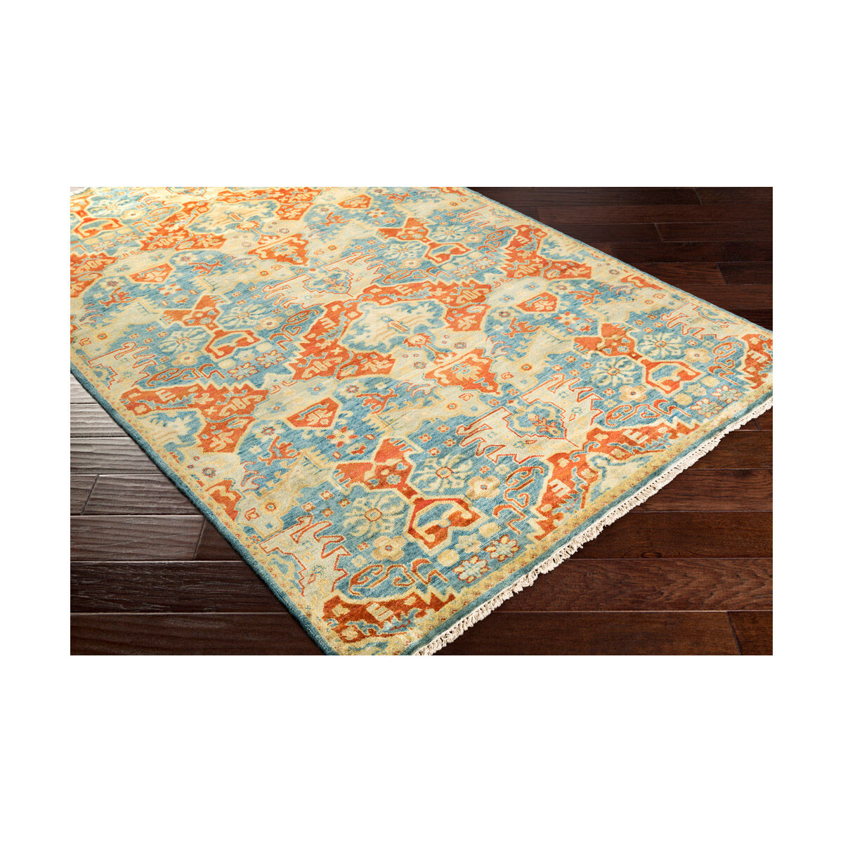 Martina 102 X 66 inch Sky Blue/Burnt Orange/Wheat/Dark Green/Khaki/Tan Rugs, Wool