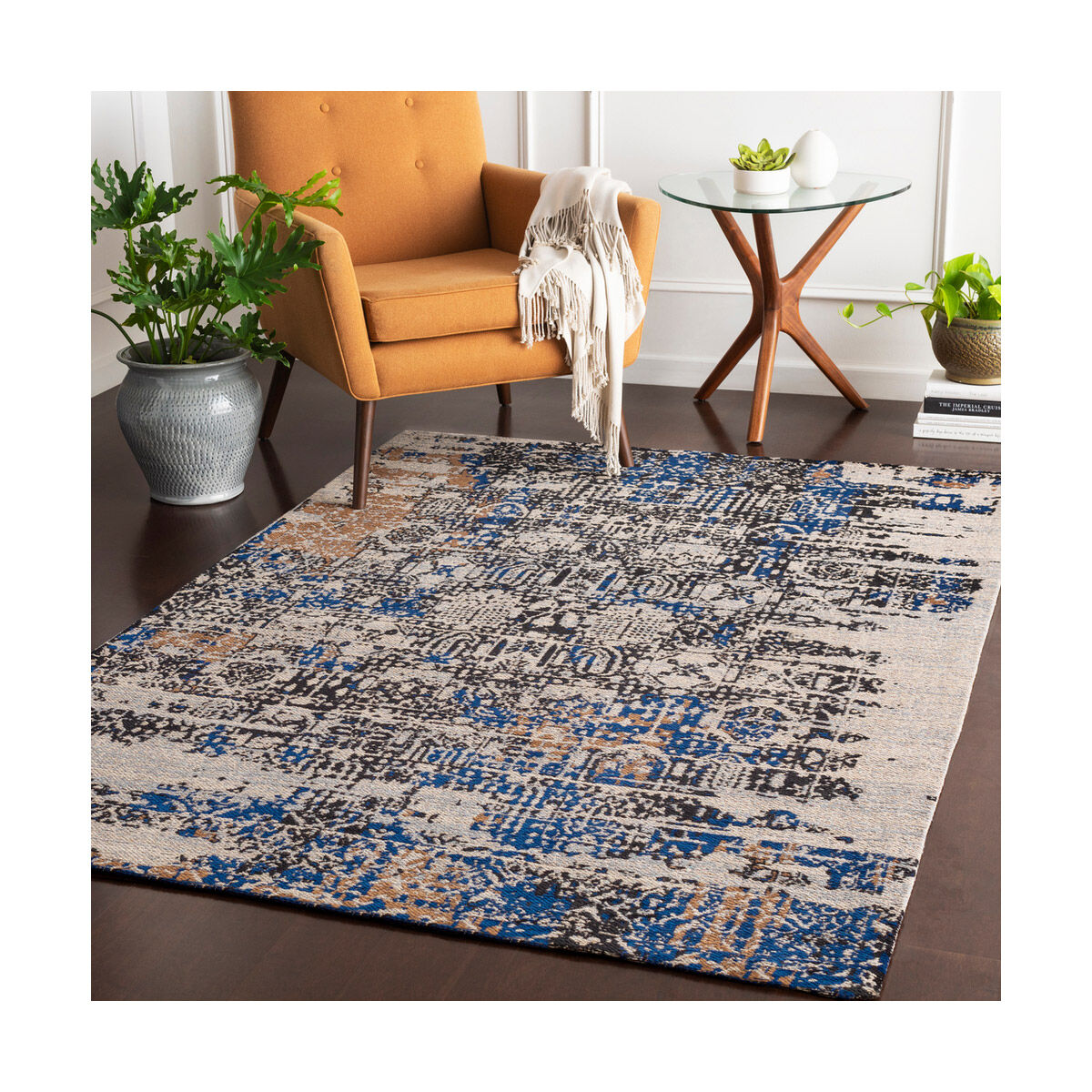 Javan 36 X 24 inch Navy/Charcoal/Camel/Ivory/Denim Rugs, Rectangle