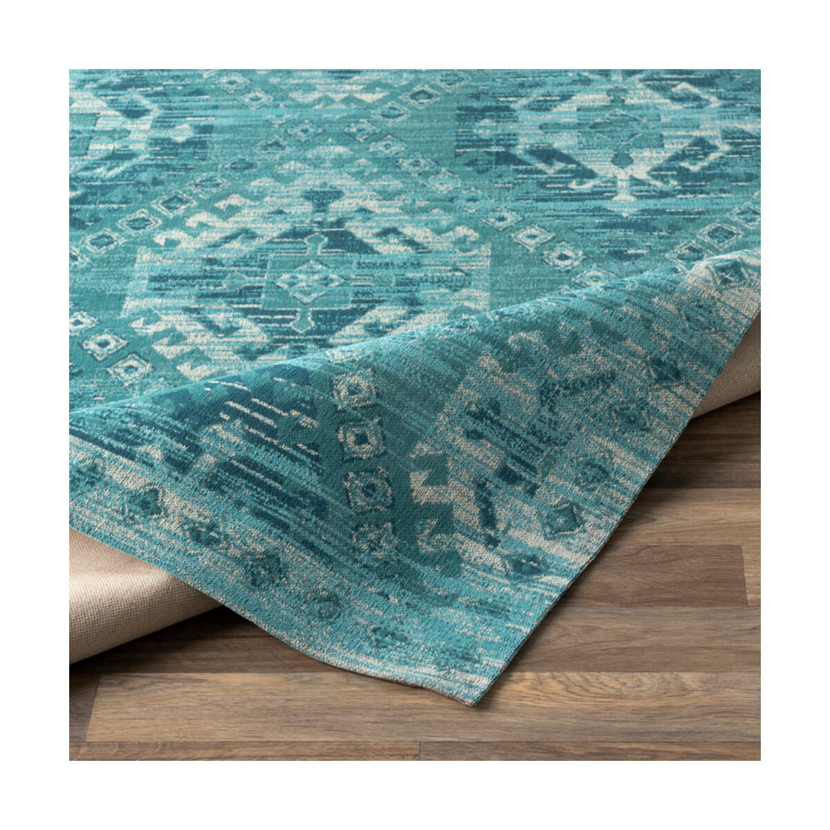 Javan 36 X 24 inch Aqua/Teal/Ivory Rugs, Cotton