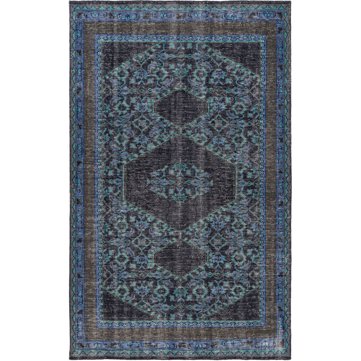 Luella 102 X 66 inch Navy/Dark Blue/Dark Brown/Teal/Charcoal Rugs, Wool