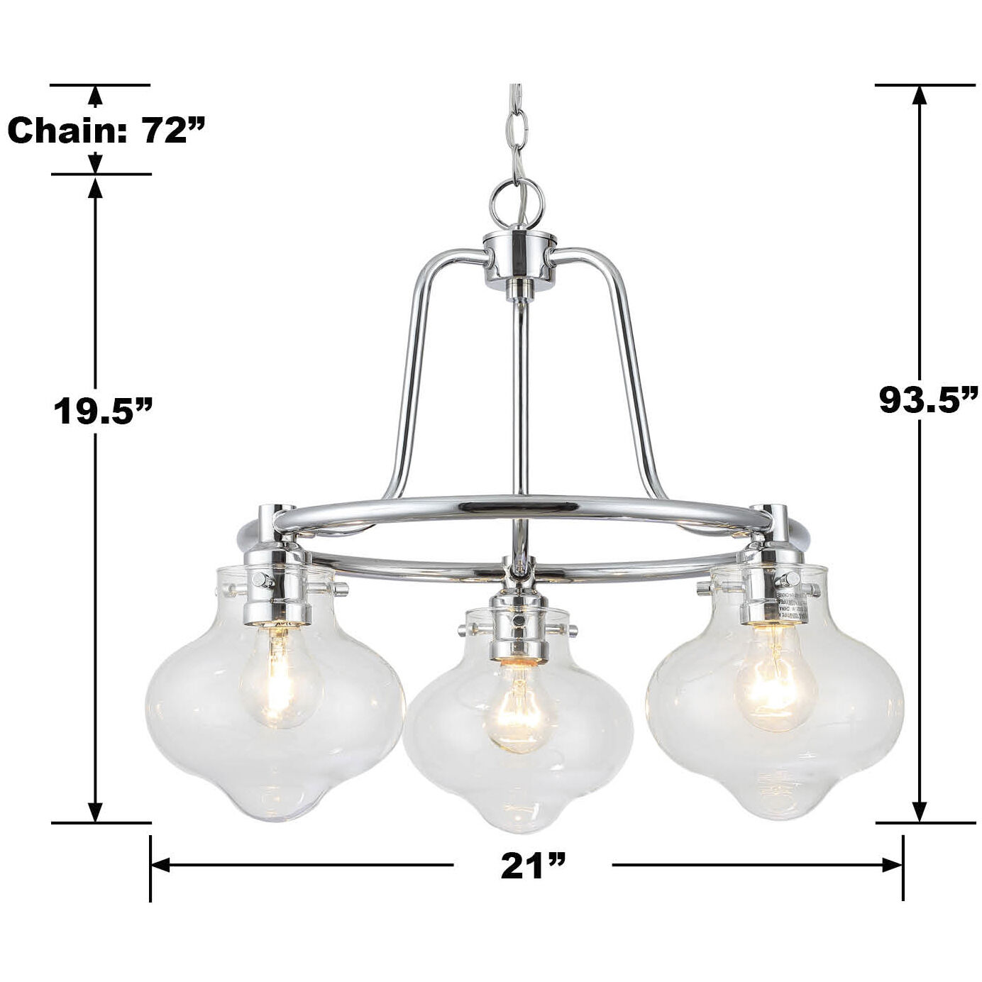 Cate 3 Light 21 inch Chrome Chandelier Ceiling Light