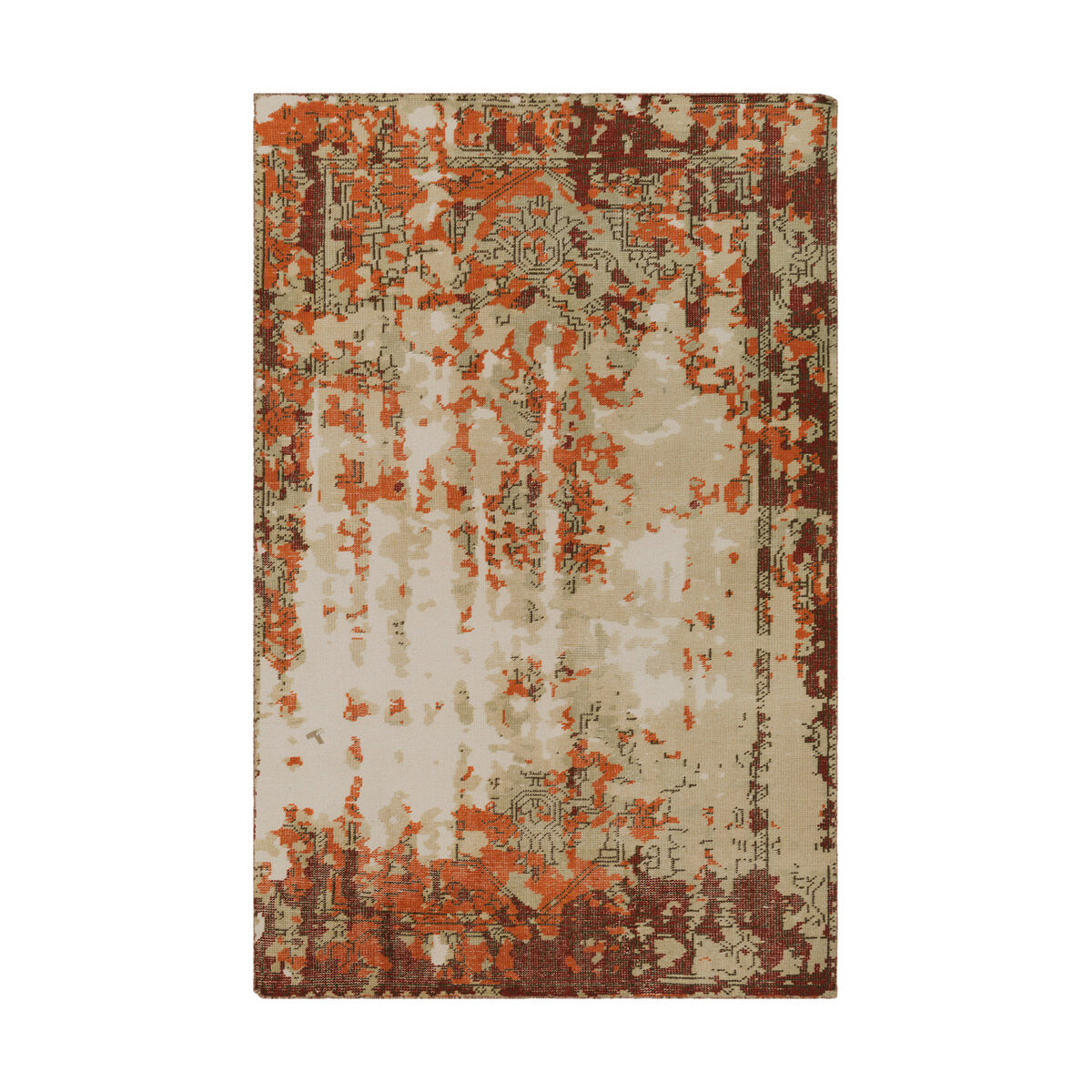 Vevina 156 X 108 inch Bright Orange/Dark Red/Dark Brown/Tan/Khaki/Ivory Rugs, Wool