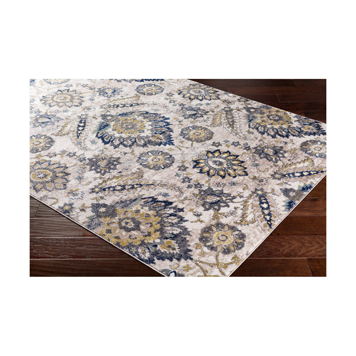 Macduff 87 X 63 inch Charcoal/Navy/Sky Blue/Butter/Ivory/White Rugs, Rectangle