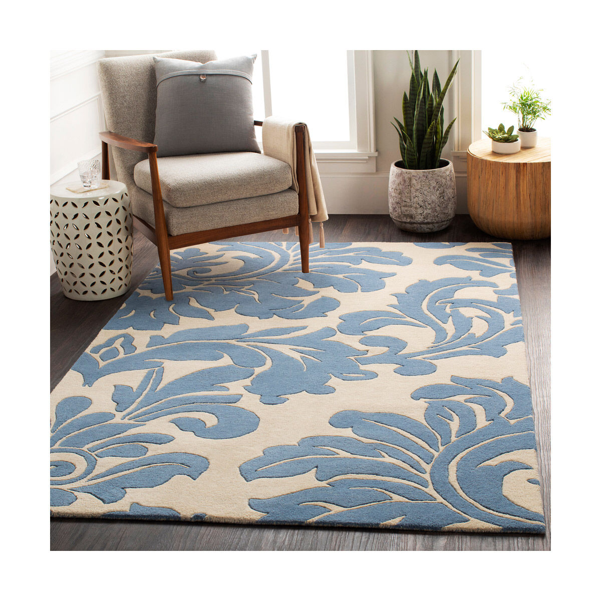 Magna 120 X 96 inch Denim/Cream Rugs, Wool