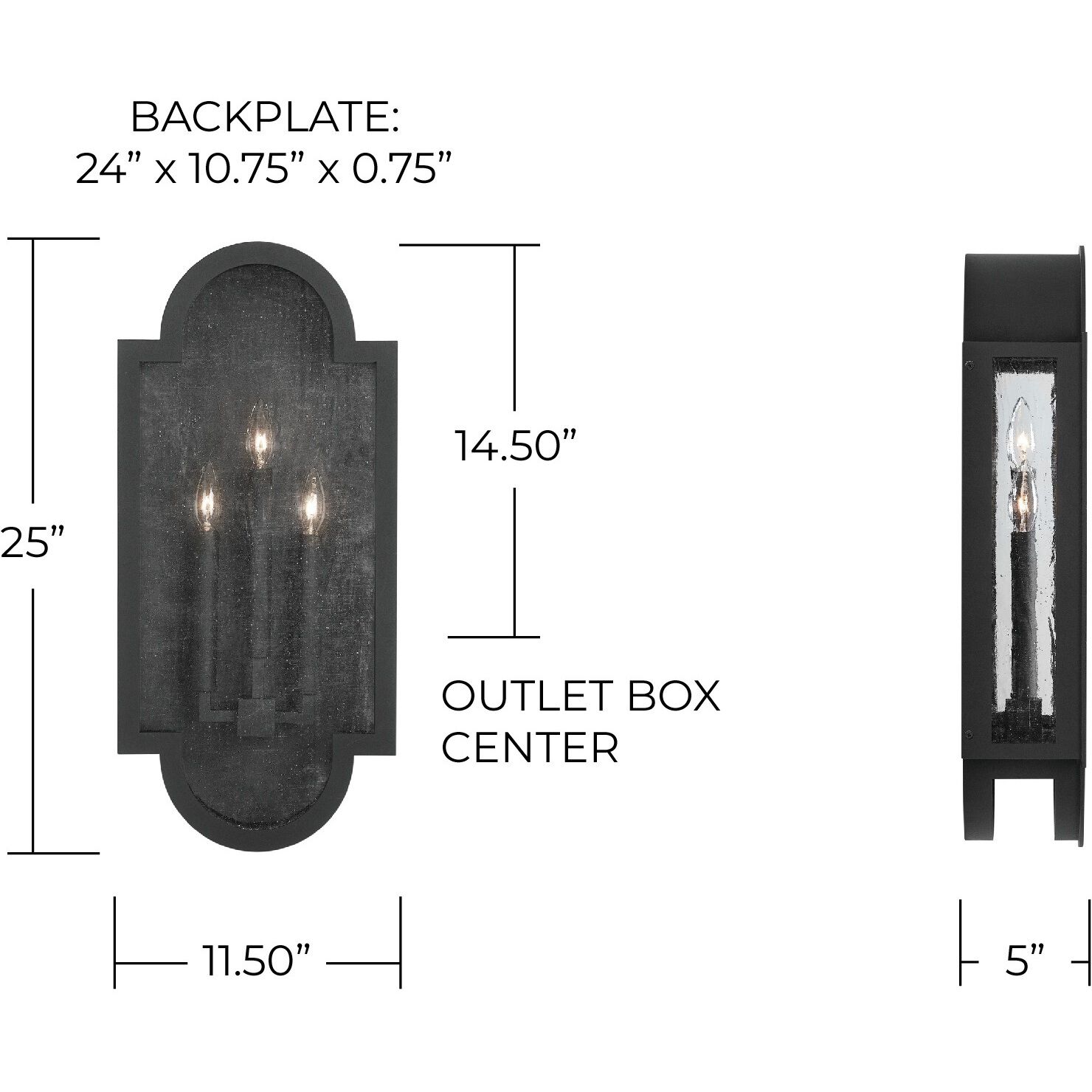 Lindsay 3 Light 25 inch Black Outdoor Wall Mount