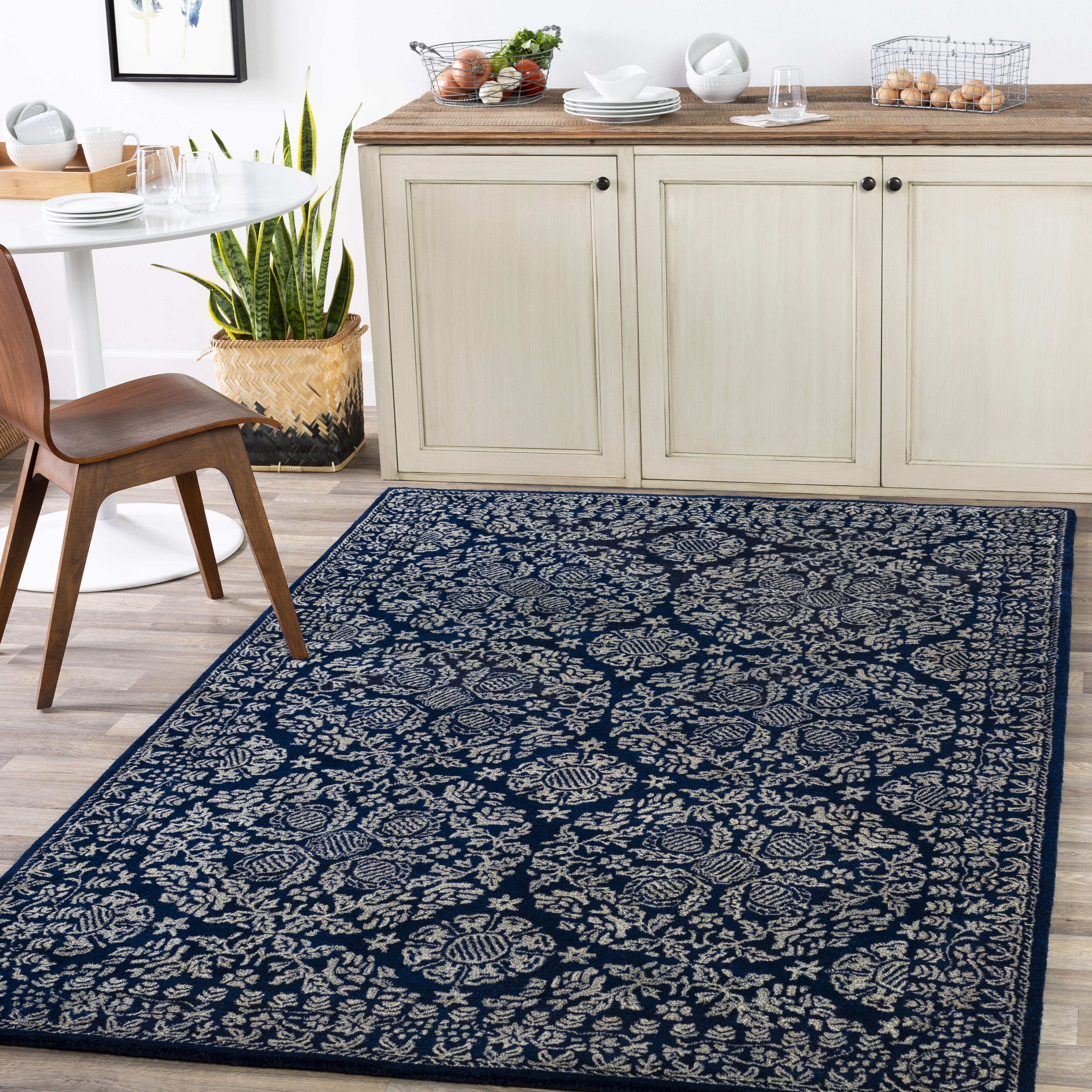 Hendrick 108 X 72 inch Dark Blue Rug, Rectangle