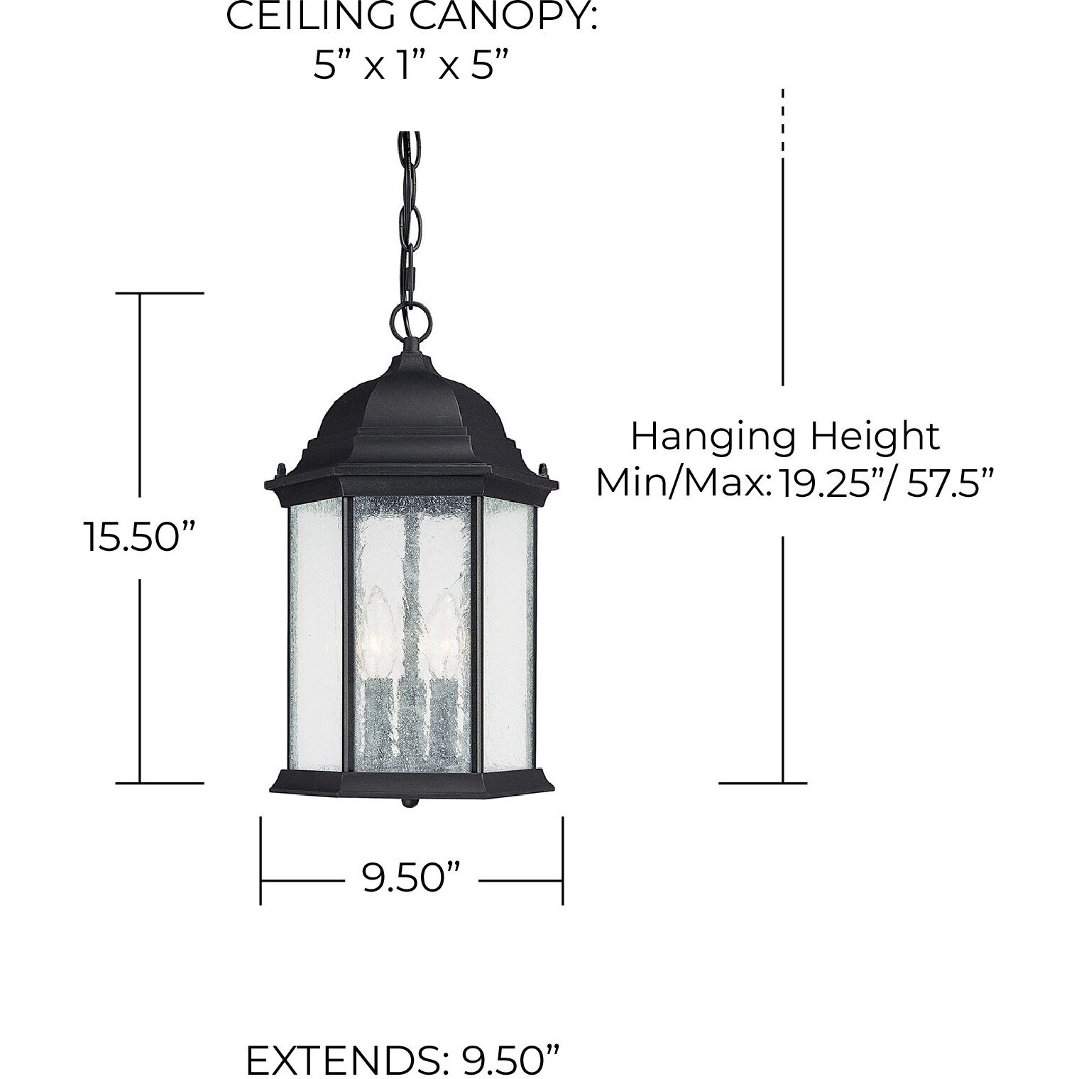 Severinus 3 Light 9.5 inch Black Outdoor Hanging Lantern