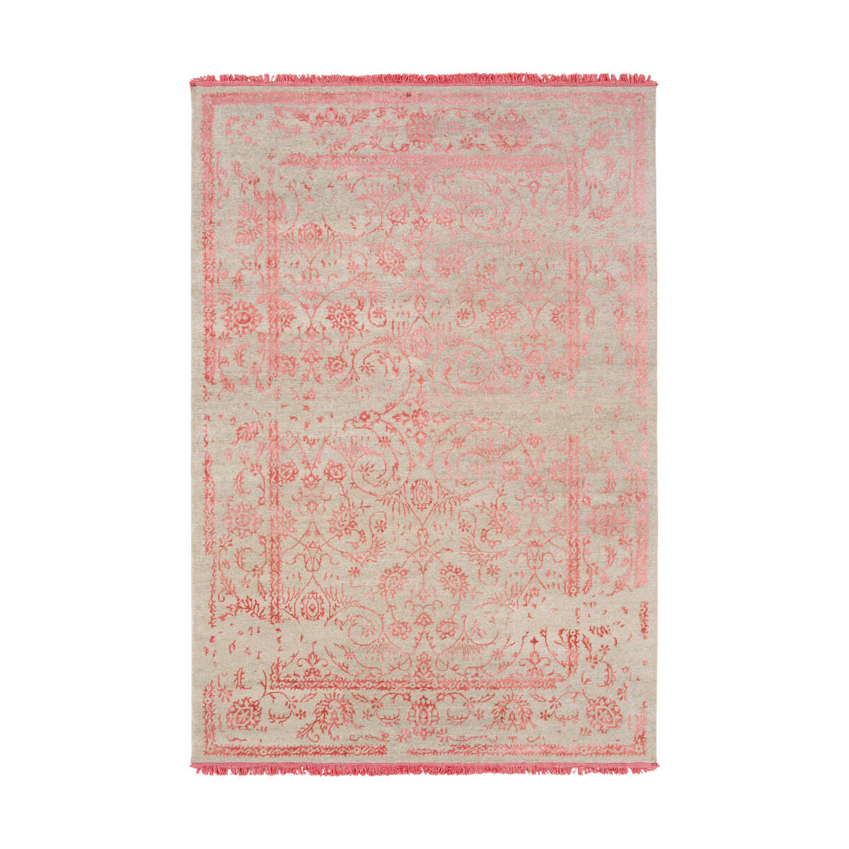 Oralia 72 X 48 inch Coral/Khaki Rugs, Wool, Bamboo Silk, and Viscose