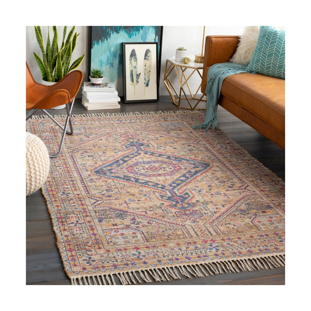 Nelson 90 X 60 inch Camel/Khaki/Bright Pink/Navy/Saffron/Bright Blue Rugs