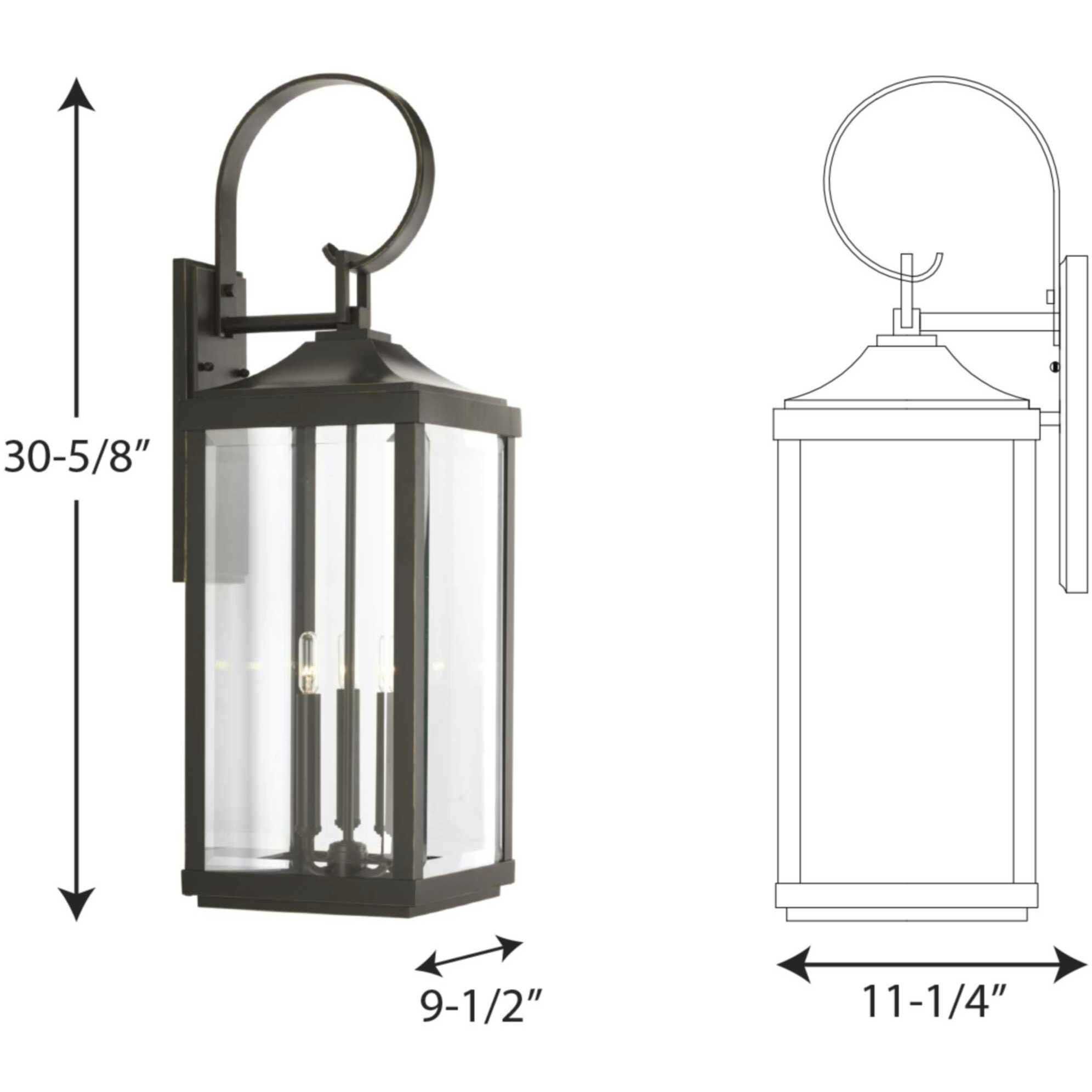 Caelum 3 Light 31 inch Antique Bronze Outdoor Wall Lantern, Large, Design Series