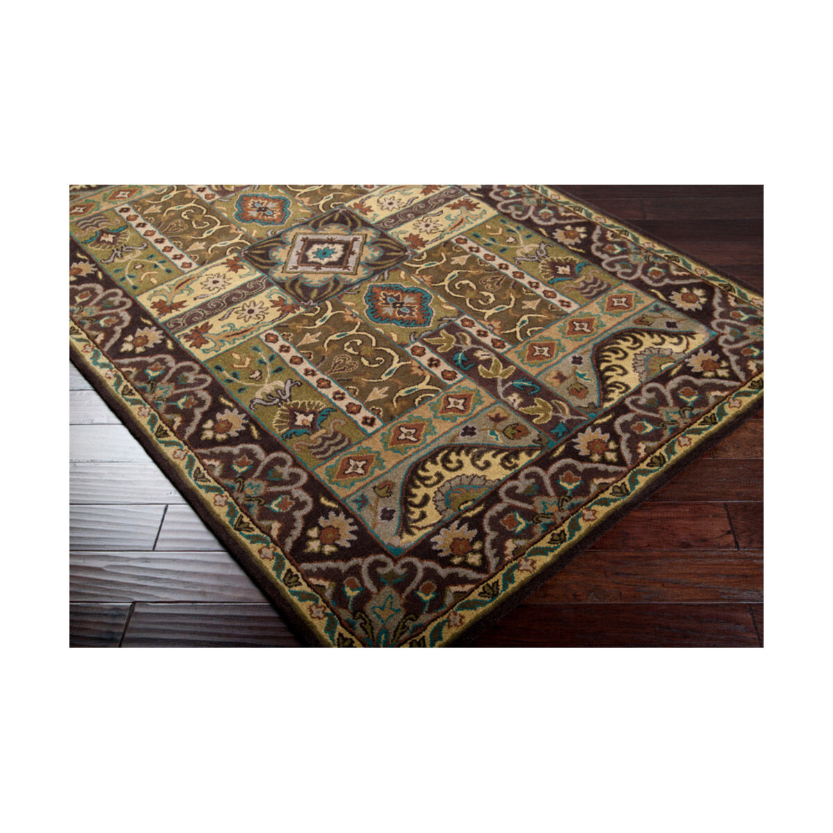 Edda 120 X 96 inch Olive/Dark Brown/Sage/Tan/Emerald/Camel/Khaki Rugs, Wool