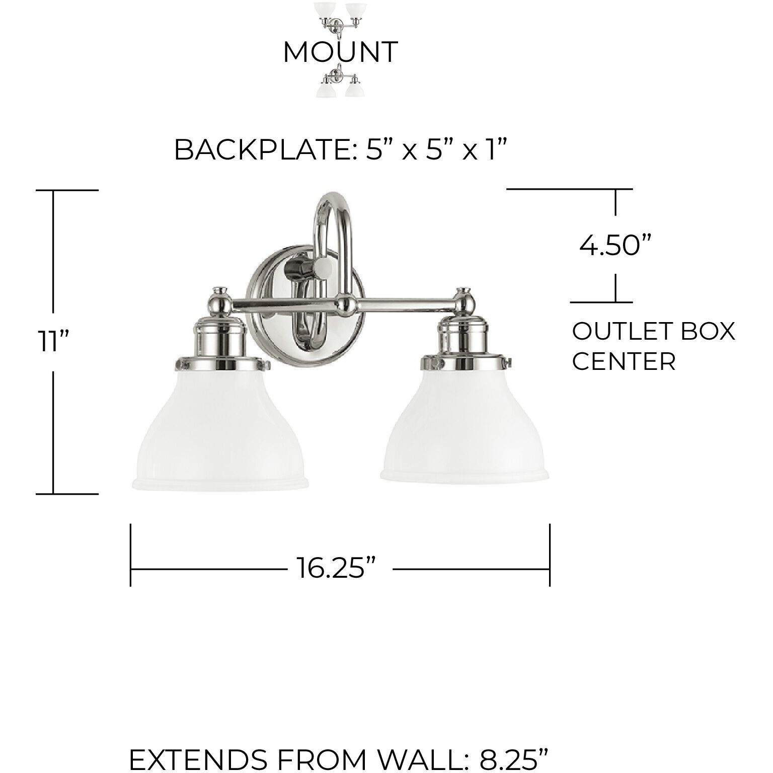 Felix 2 Light 16 inch Polished Nickel Vanity Light Wall Light
