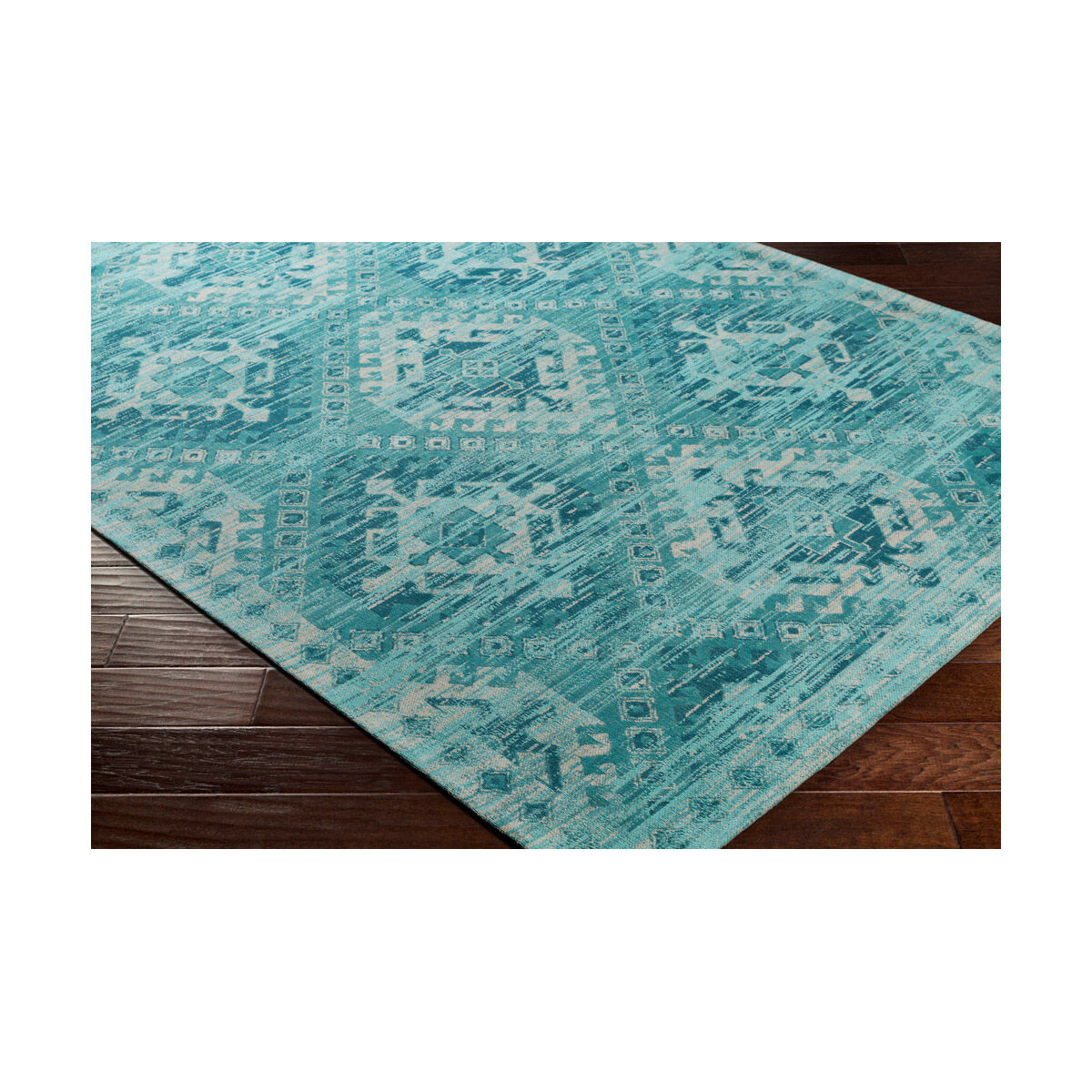 Javan 36 X 24 inch Aqua/Teal/Ivory Rugs, Cotton