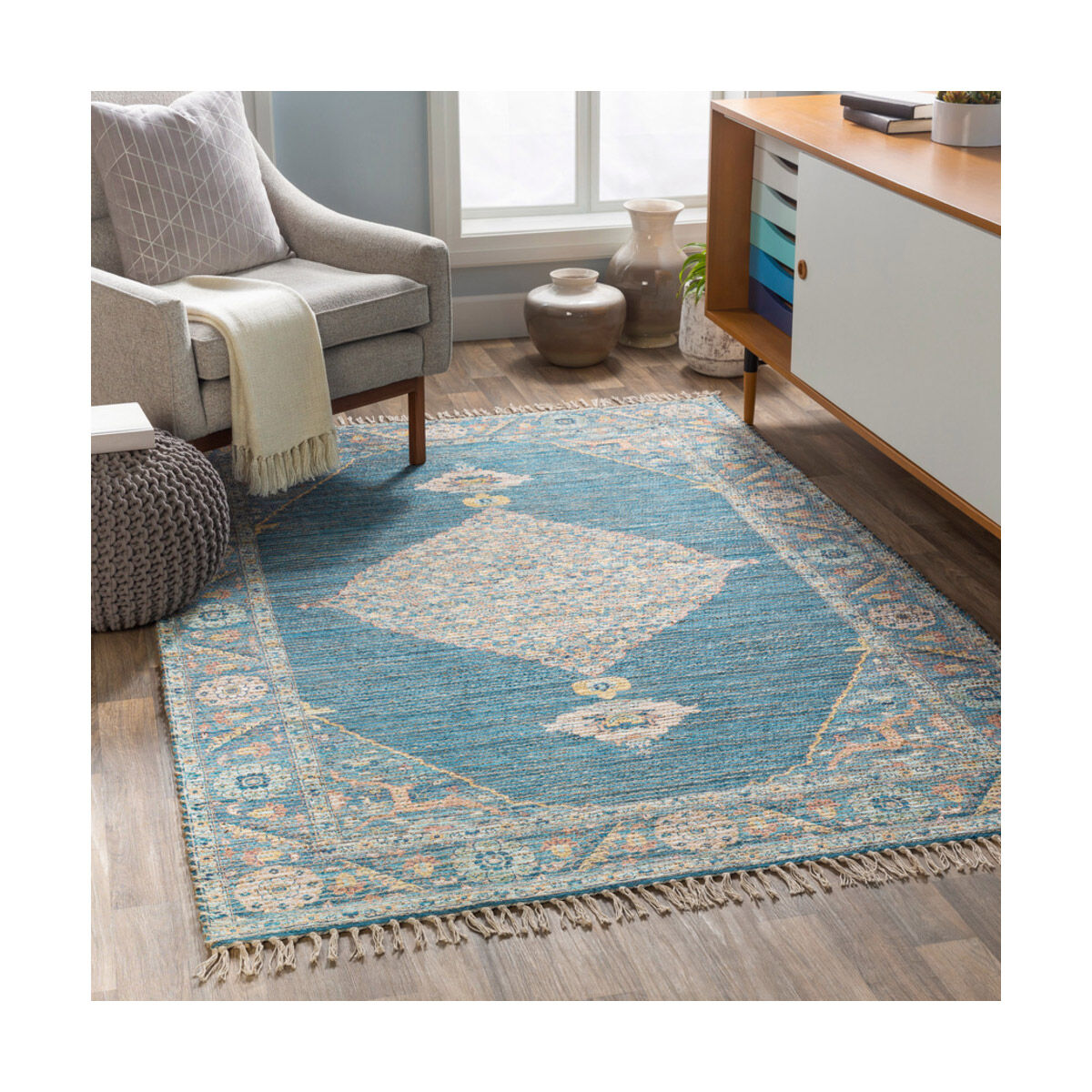 Nelson 90 X 60 inch Aqua/Bright Yellow/White/Peach/Navy Rugs