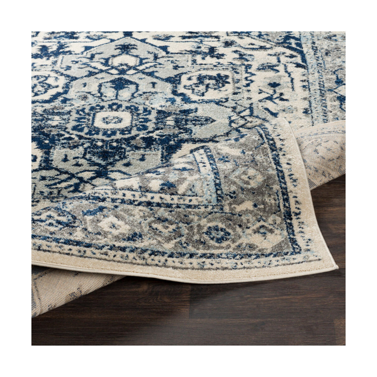 Kendrick 87 X 63 inch Navy/Dark Blue/Pale Blue/Medium Gray/Charcoal Rugs, Rectangle