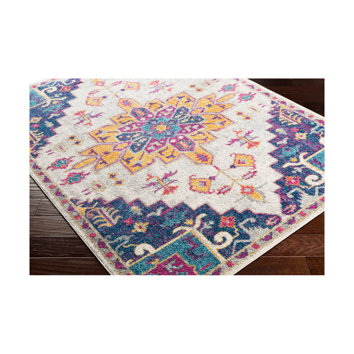 Maitland 36 X 24 inch Dark Blue/Aqua/Saffron/Bright Orange/Bright Pink Rugs, Rectangle