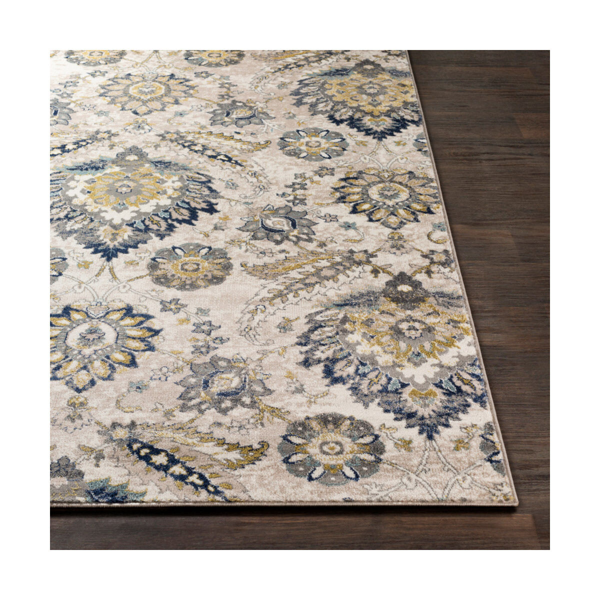 Macduff 87 X 63 inch Charcoal/Navy/Sky Blue/Butter/Ivory/White Rugs, Rectangle