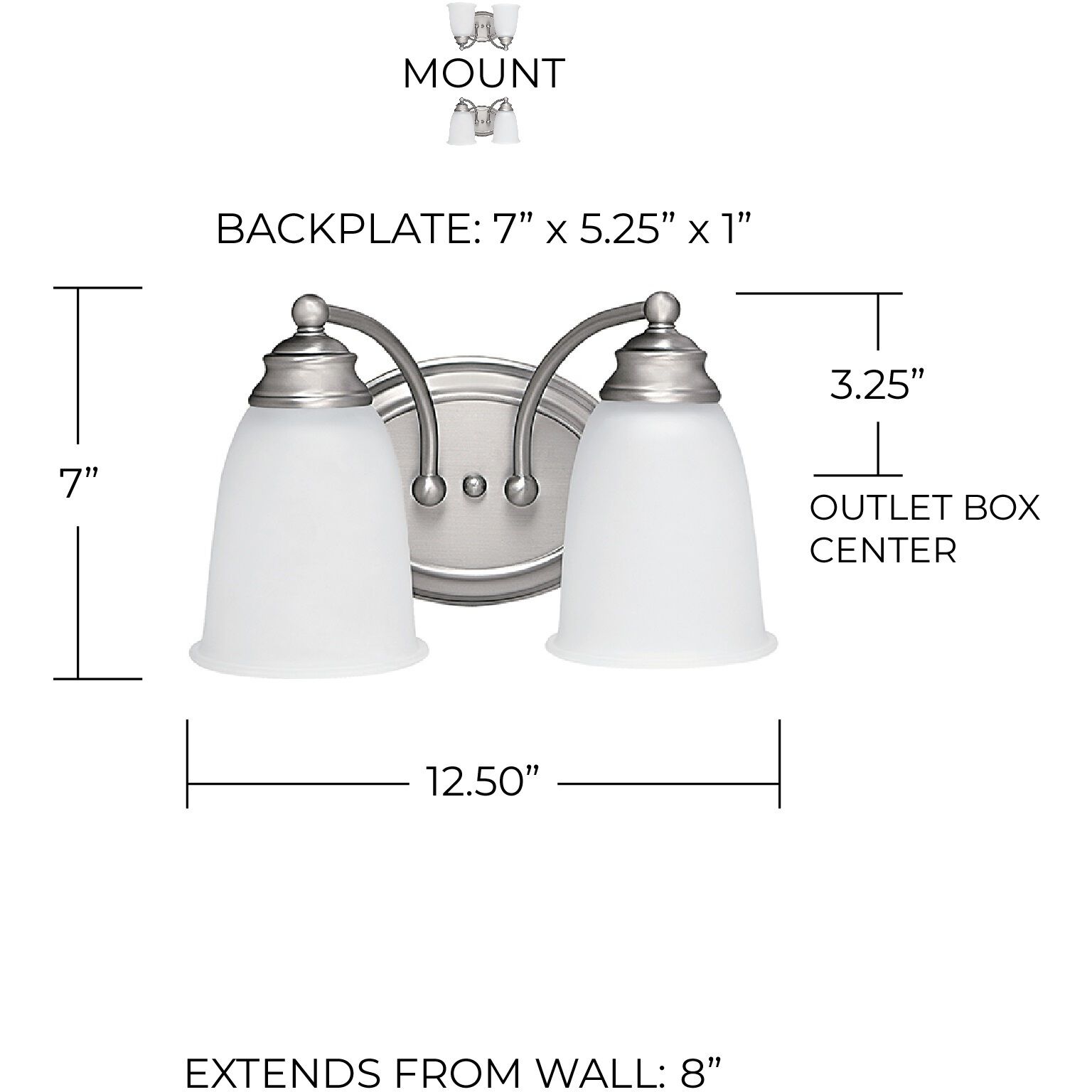 Booker 2 Light 13 inch Matte Nickel Vanity Light Wall Light 