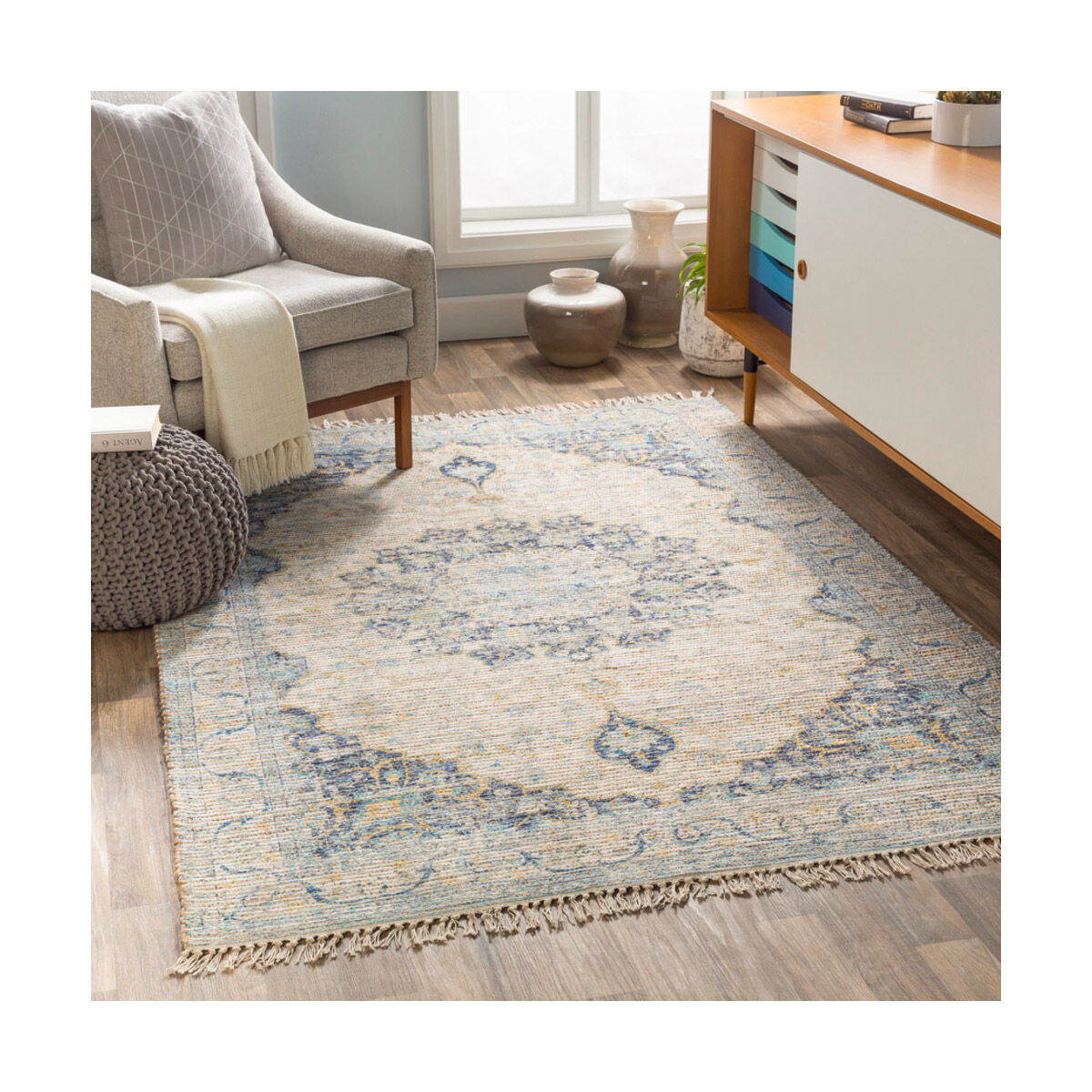 Nelson 90 X 60 inch Dark Blue/White/Khaki/Aqua/Saffron Rugs