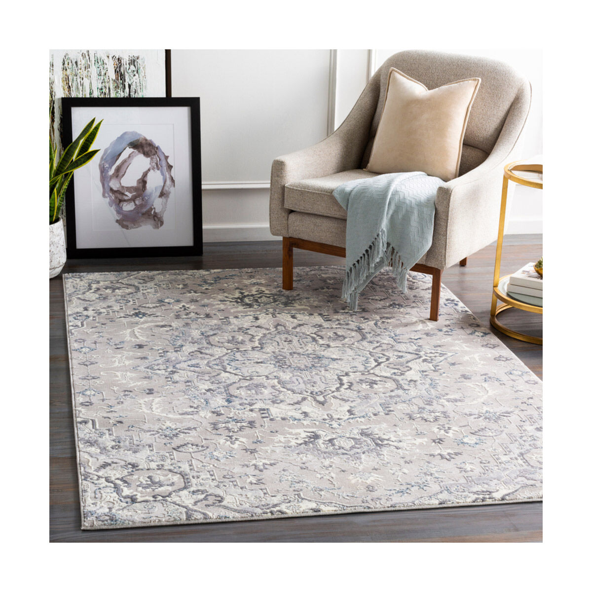 Mirth 35 X 24 inch Medium Gray/Charcoal/Denim/Ivory/Light Gray Rugs