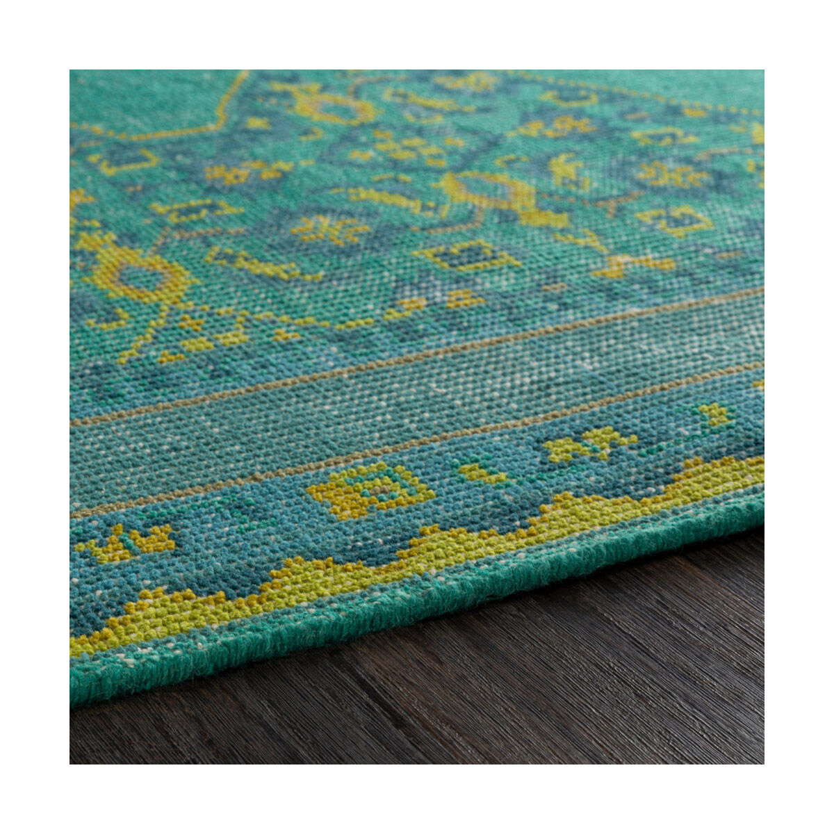 Luella 66 X 42 inch Teal/Lime/Olive/Dark Green/Dark Blue/Aqua Rugs, Wool