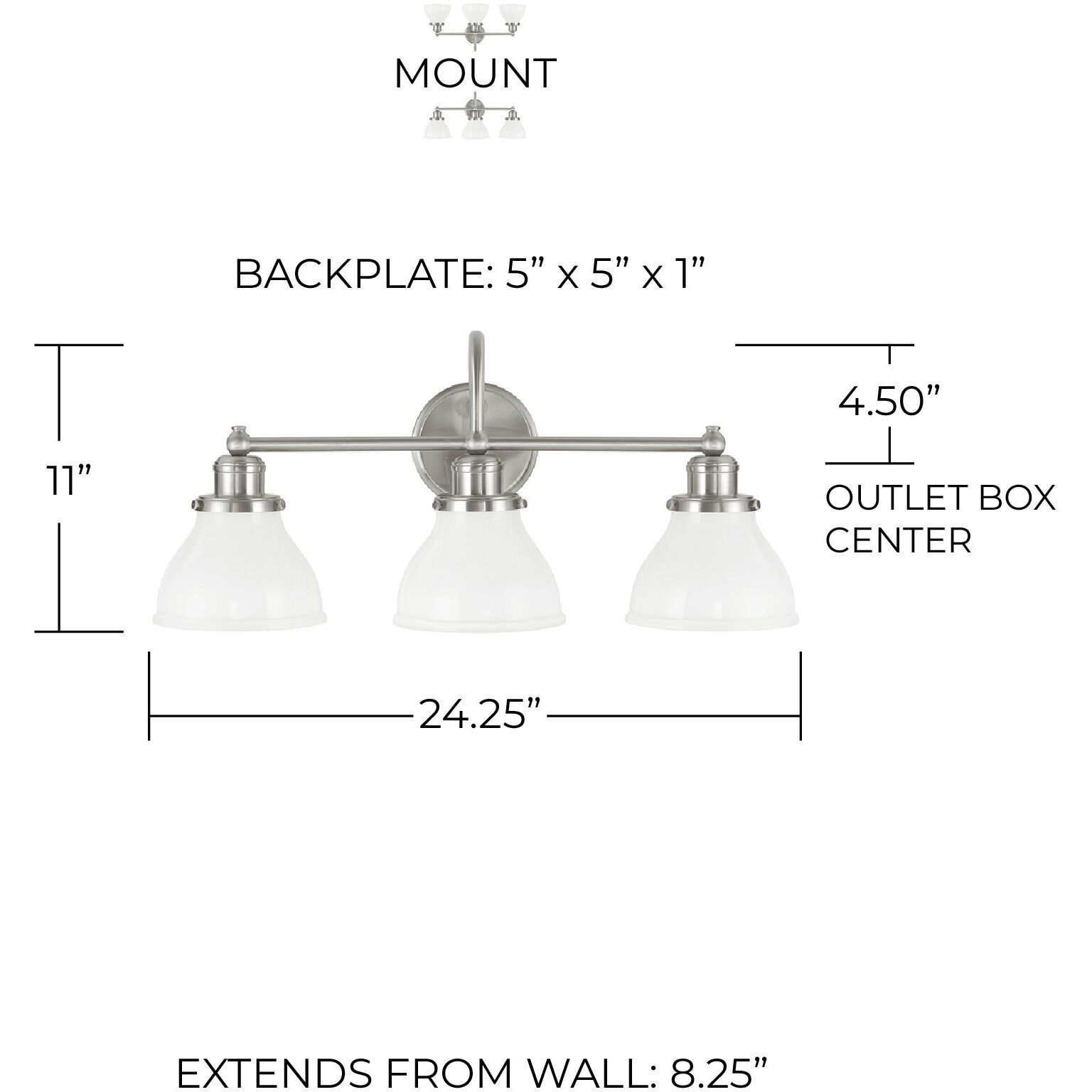 Felix 3 Light 24 inch Brushed Nickel Vanity Light Wall Light