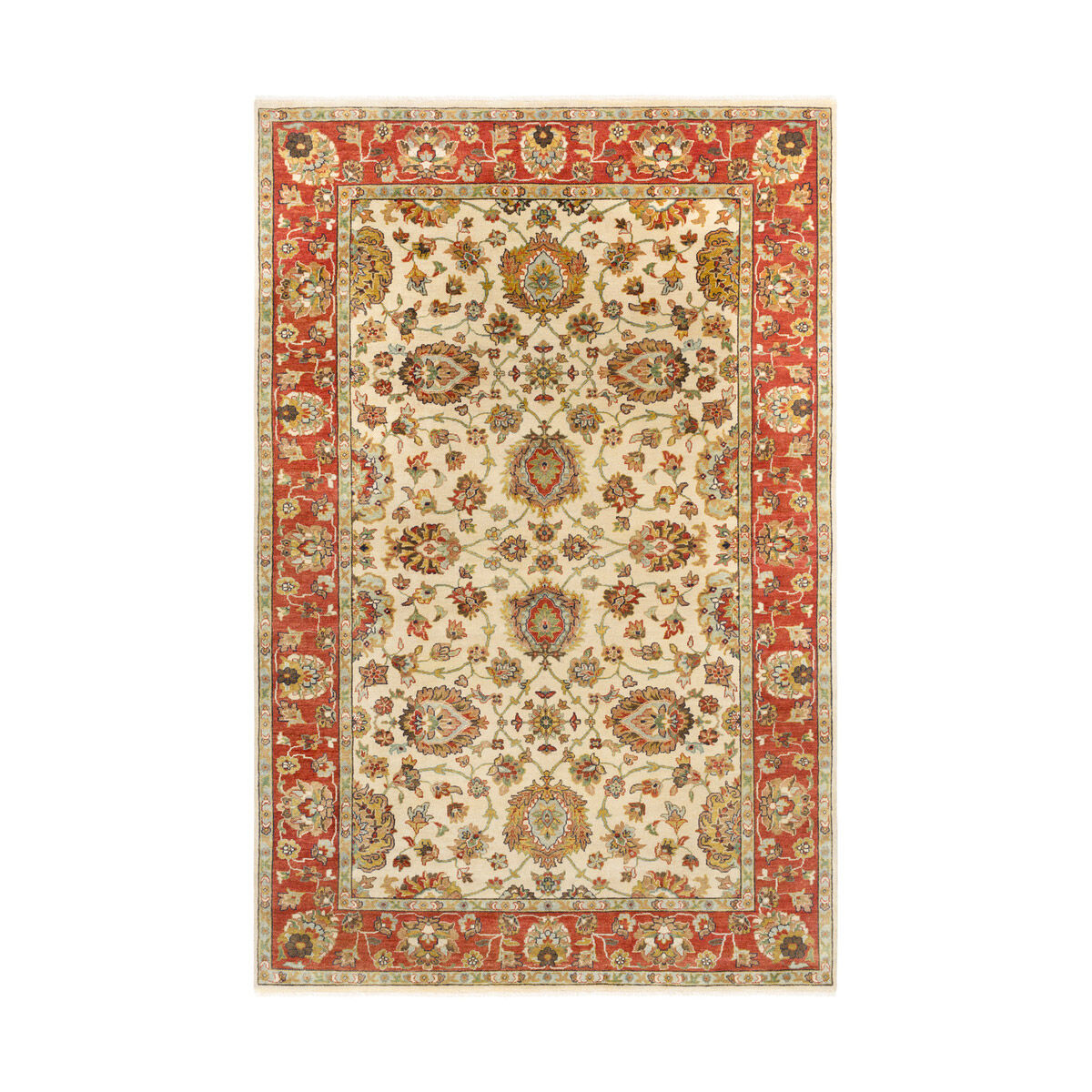 June 108 X 72 inch Moss/Rust/Aqua/Tan/Dark Green/Dark Brown/Navy Rugs, Wool and Cotton