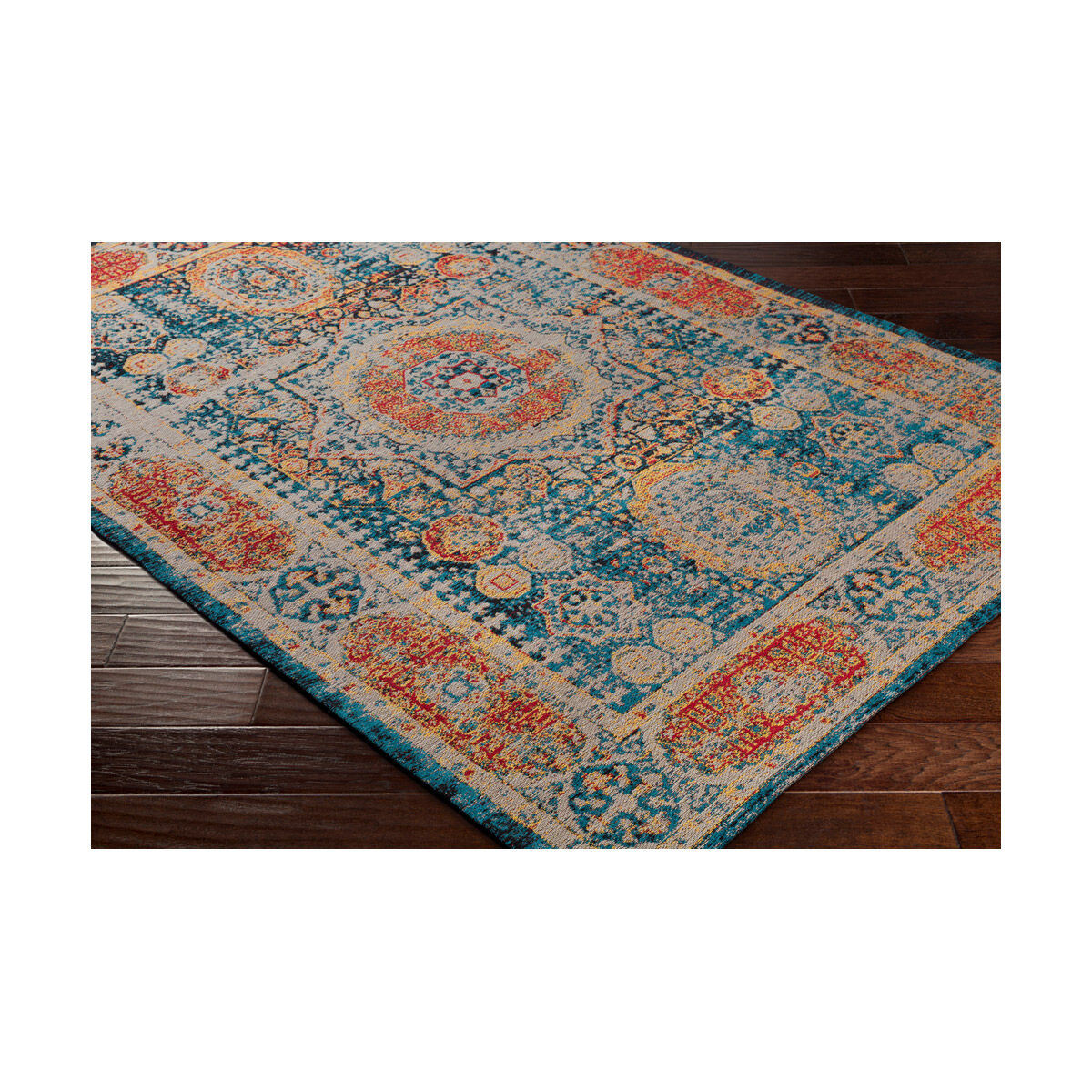 Javan 90 X 60 inch Bright Blue/Saffron/Bright Red/Black/Taupe Rugs, Polyester and Cotton