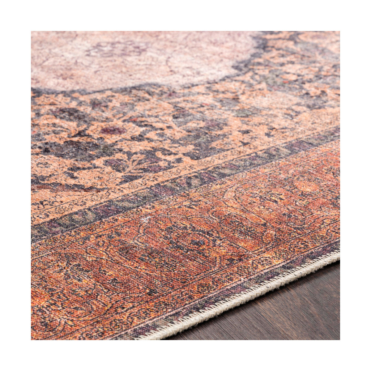 Ivory 87 X 63 inch Brick Red Rug, Rectangle