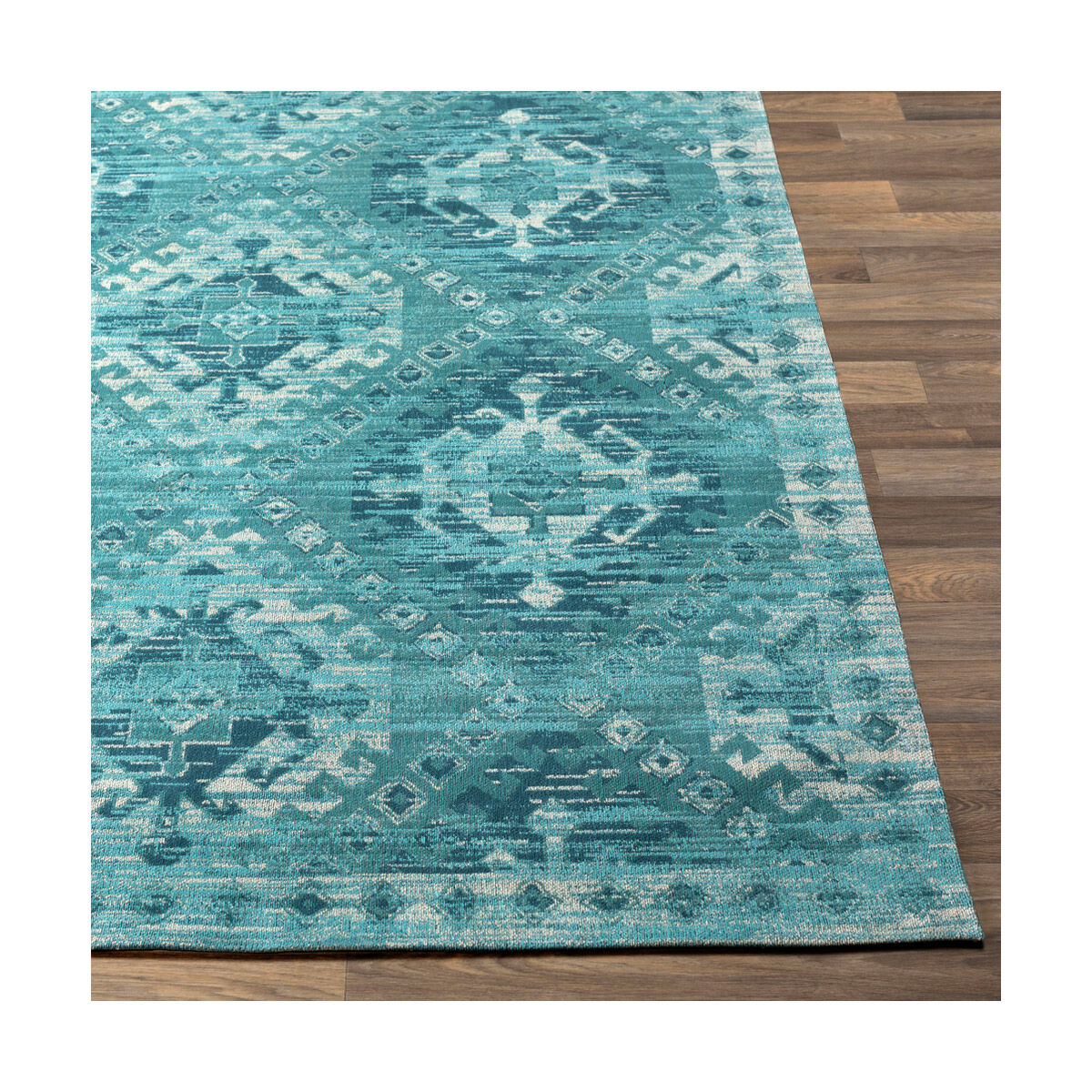 Javan 36 X 24 inch Aqua/Teal/Ivory Rugs, Cotton