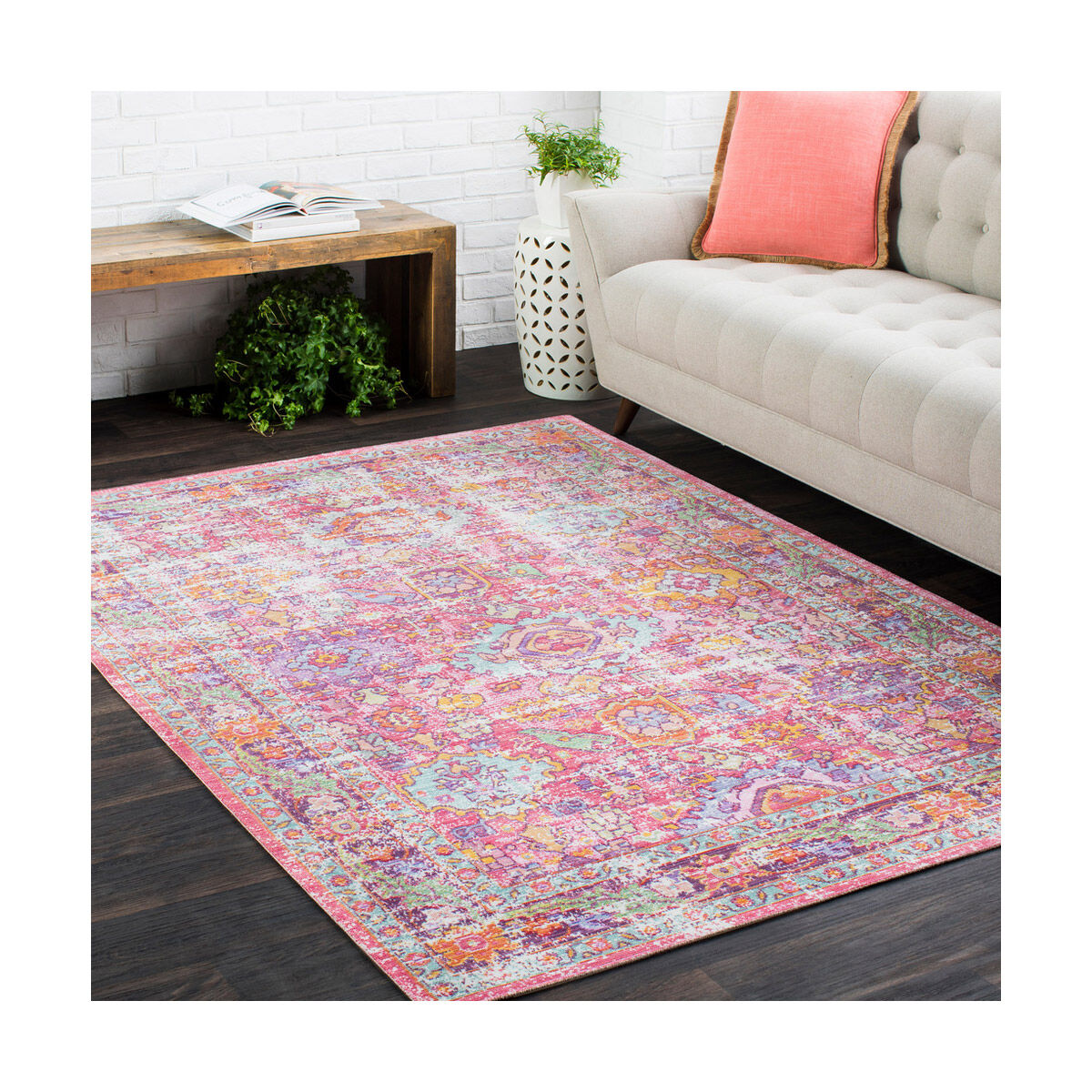 Thora 69 X 47 inch Bright Pink/Lavender/Saffron/Dark Purple/Lime Rugs, Rectangle