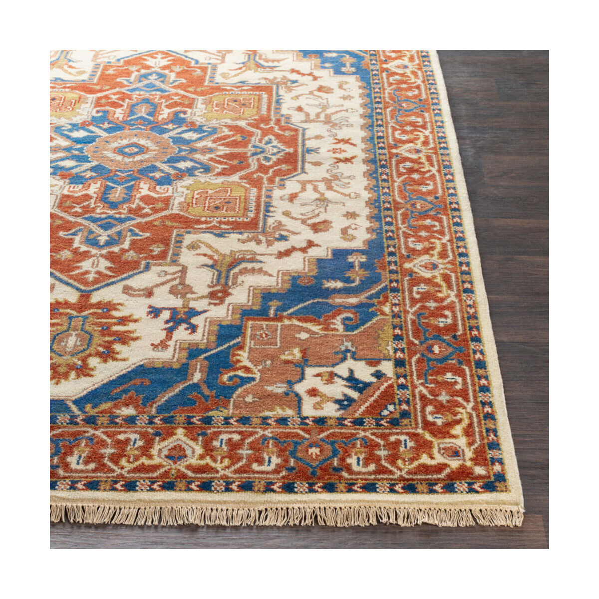 Douglas 36 X 24 inch Burnt Orange/Sky Blue/Camel Rugs, Wool and Cotton