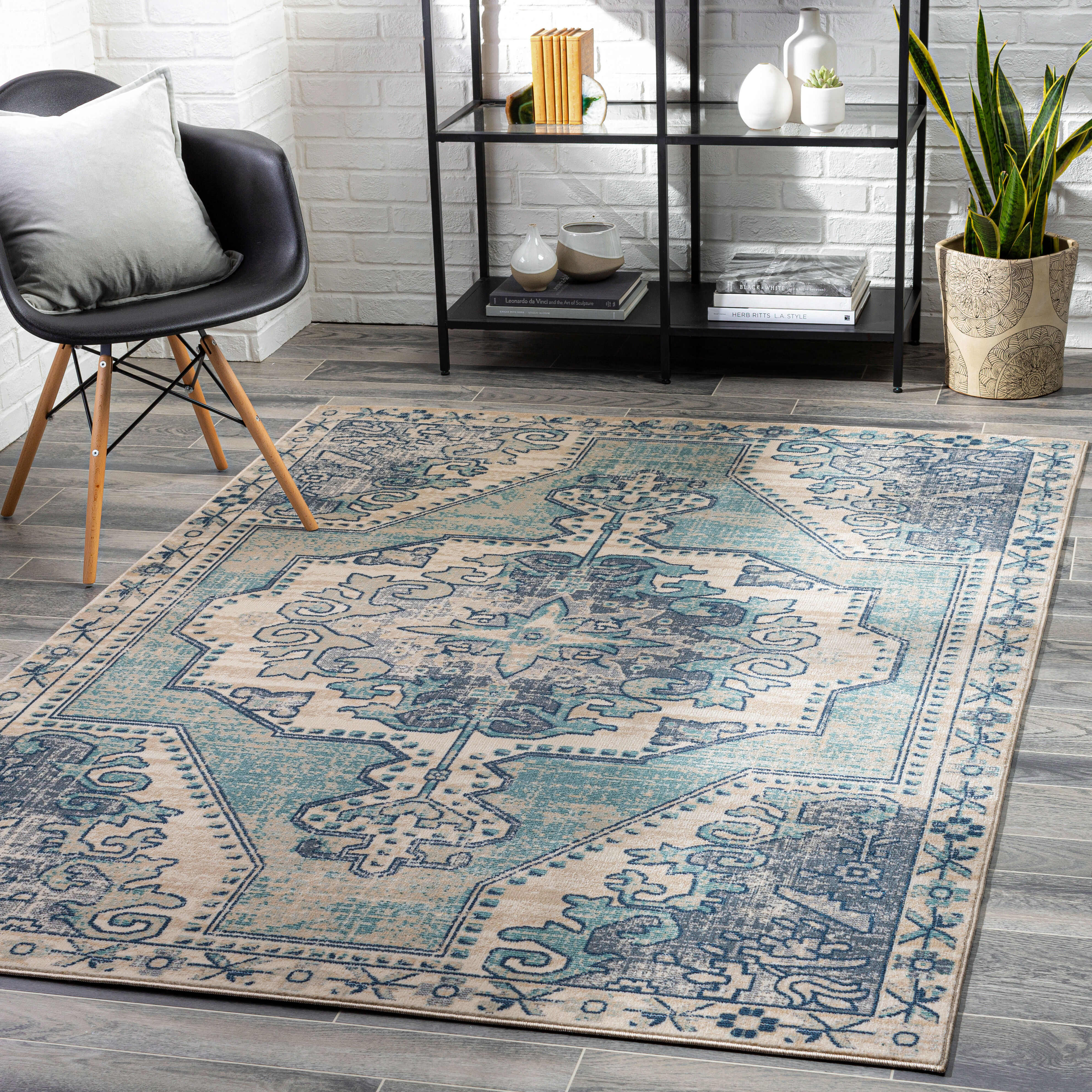 Prince 88 X 63 inch Teal Rug, Rectangle