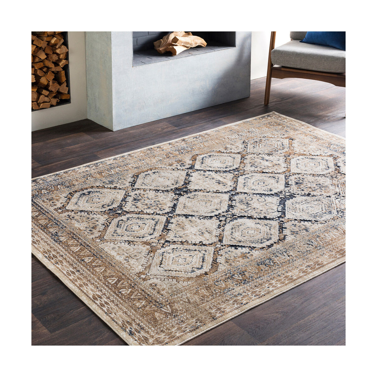 Ademaro 87 X 63 inch Beige/Taupe/Camel/Medium Gray/Charcoal Rugs, Polypropylene and Chenille