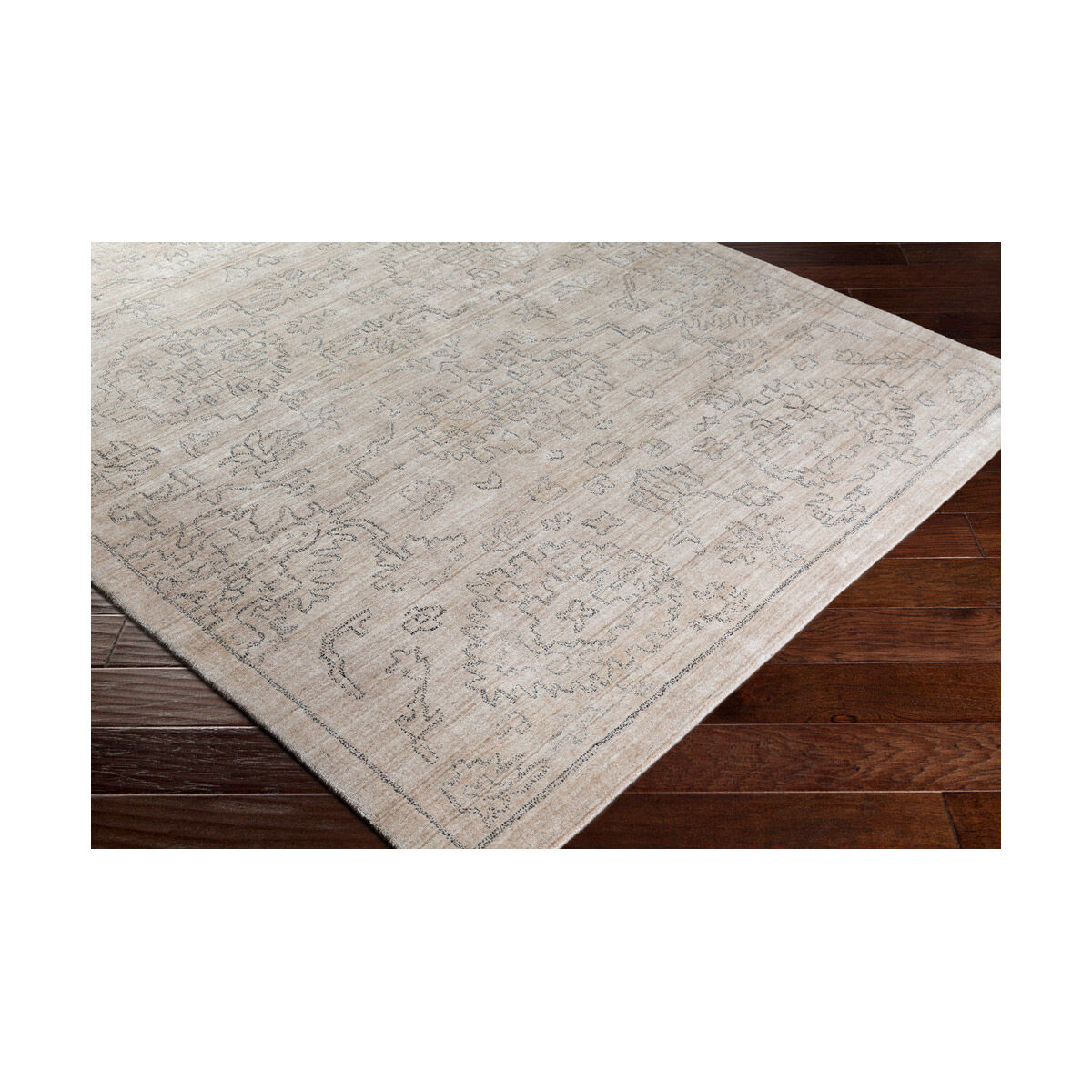 Estelle 72 X 48 inch Beige/Charcoal Rugs, Bamboo Silk and Cotton