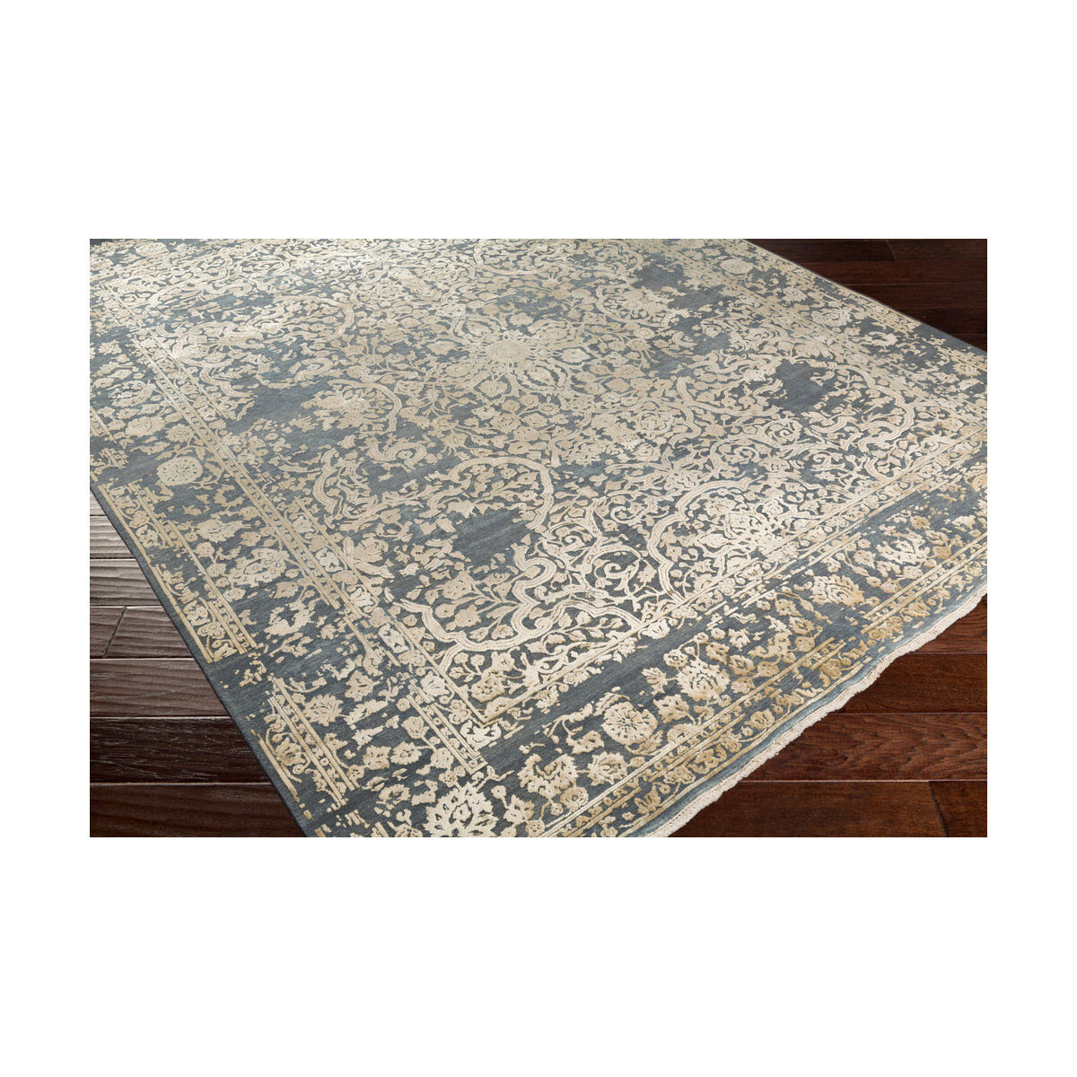 Kalvin 156 X 108 inch Medium Gray/Cream/Wheat/Tan Rugs, Wool, Viscose, and Cotton