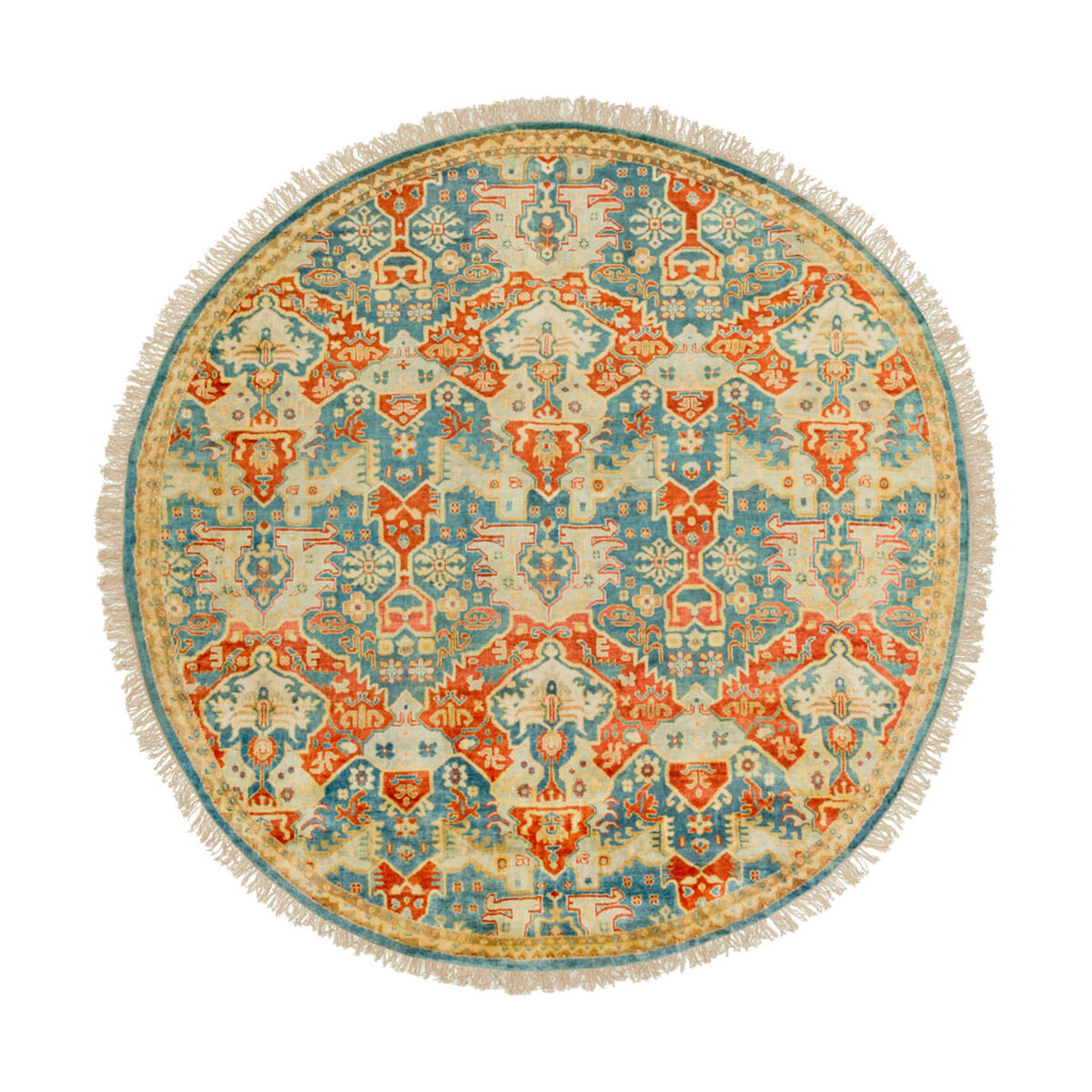 Martina 96 inch Sky Blue/Burnt Orange/Wheat/Dark Green/Khaki/Tan Rugs, Wool