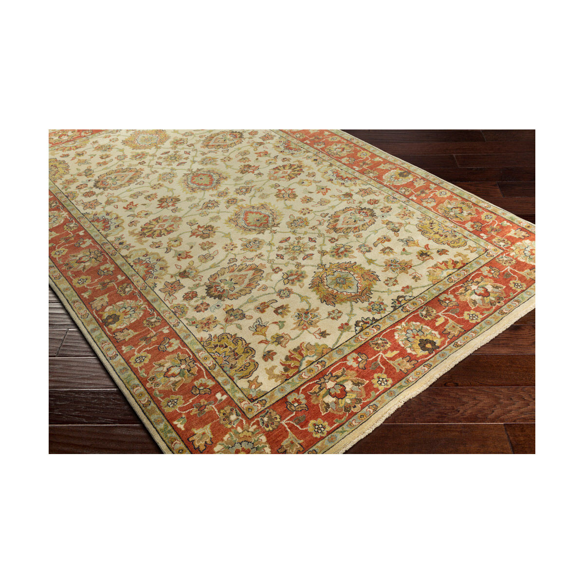 June 108 X 72 inch Moss/Rust/Aqua/Tan/Dark Green/Dark Brown/Navy Rugs, Wool and Cotton