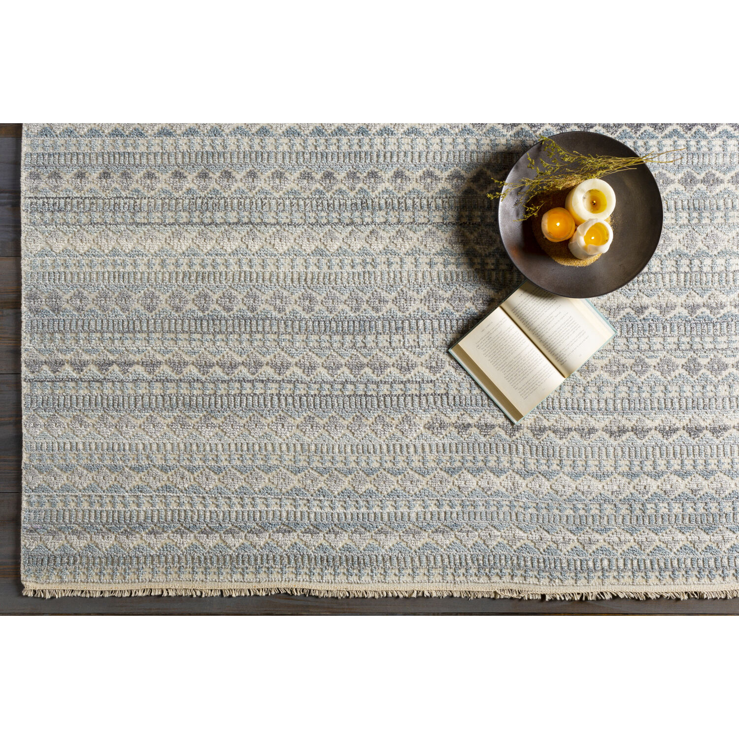 Hollis 120 X 96 inch Ice Blue Rug, Rectangle